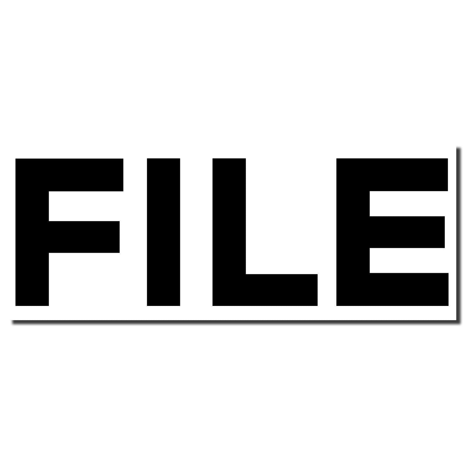 Bold File Rubber Stamp with the word FILE in large, black, capital letters on a white background.