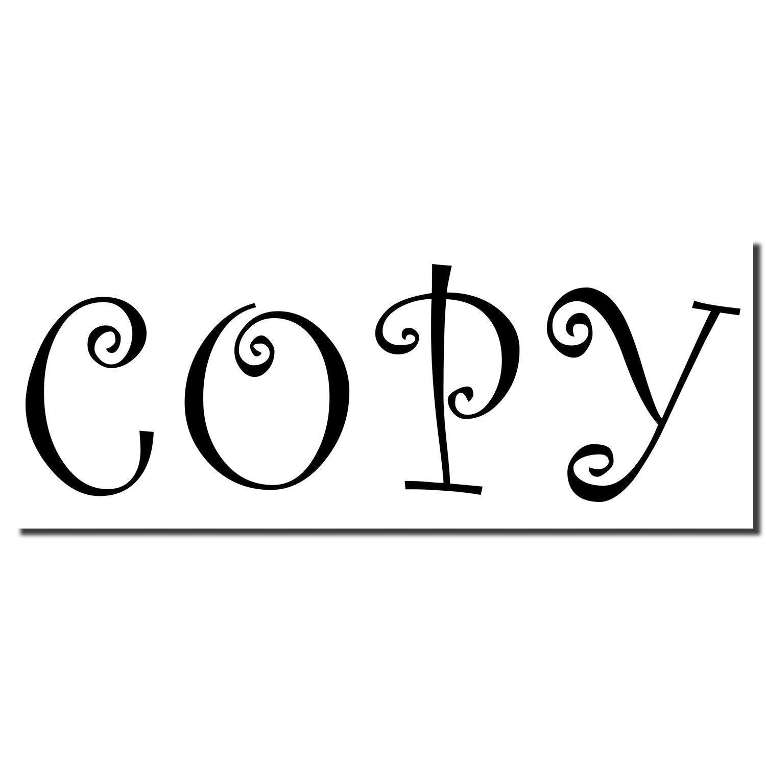 Image of the Self Inking Curly Copy Stamp imprint showing the word COPY in a whimsical, curly font in black on a white background.