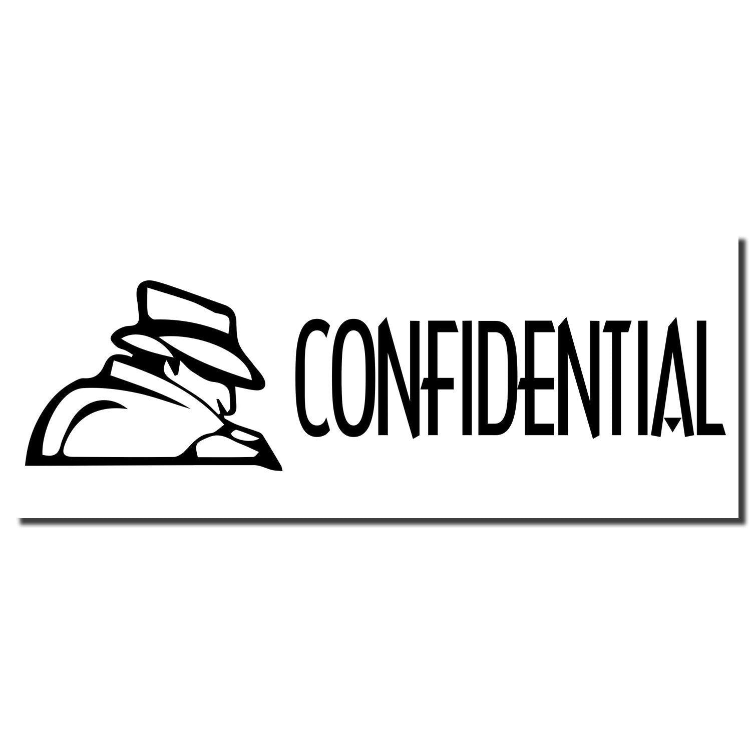 Confidential with Logo Rubber Stamp featuring a silhouette of a person in a hat and trench coat next to the word CONFIDENTIAL in bold letters.