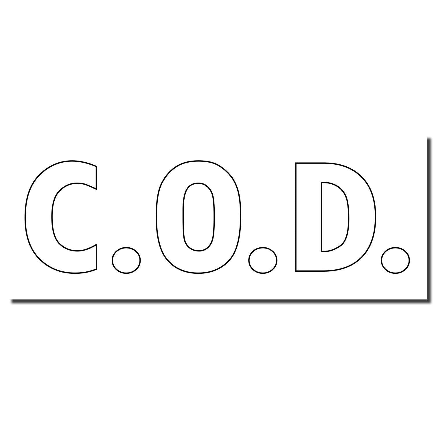 Large Outline COD Rubber Stamp imprint in black ink, displaying the letters C.O.D. in bold, outlined font on a white background.