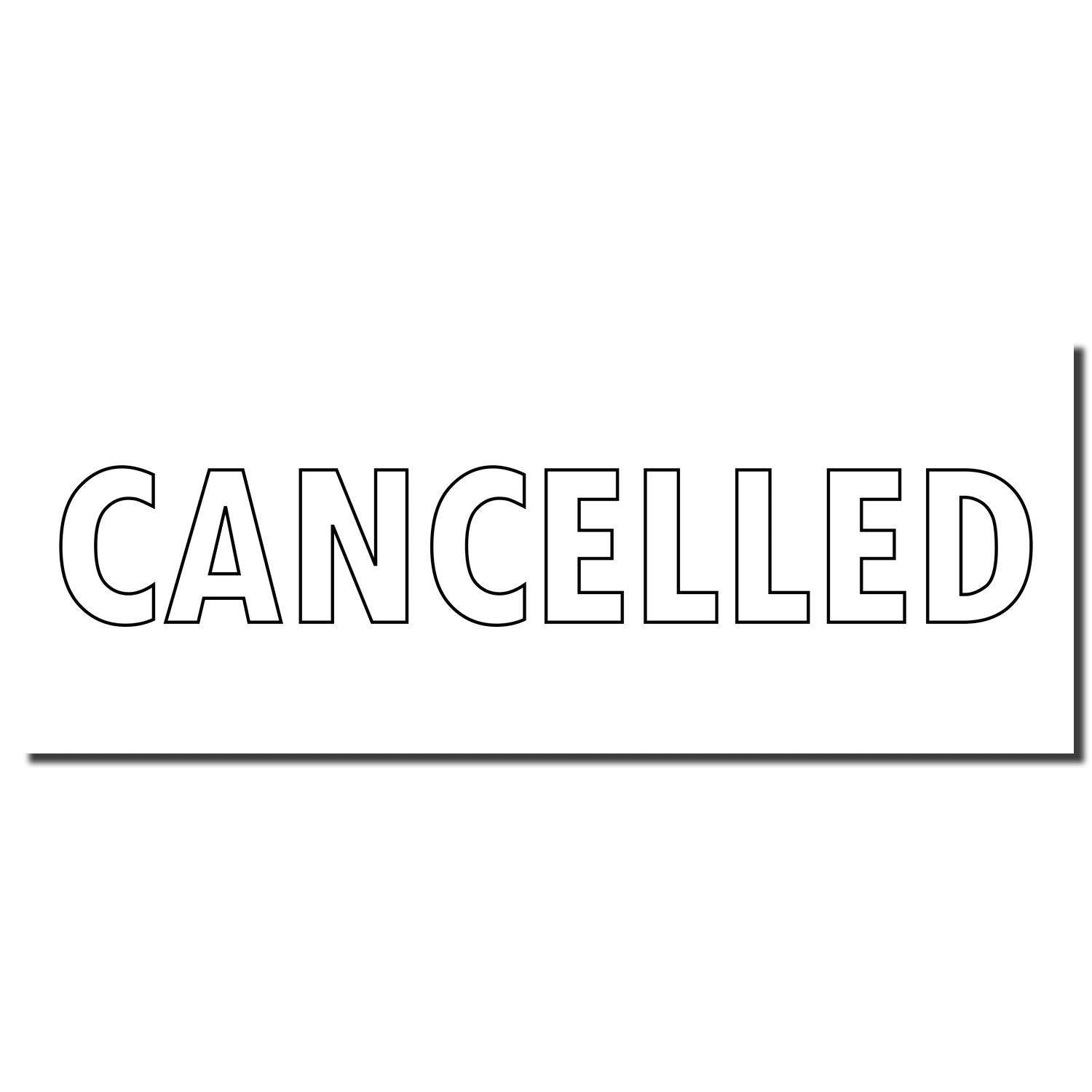 Large Outline Cancelled Rubber Stamp imprint in black ink on a white background, displaying the word CANCELLED in bold, outlined letters.