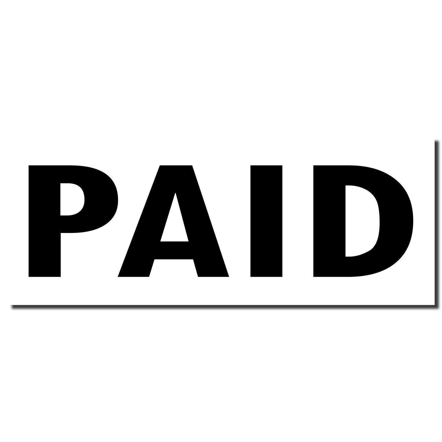 Large Self Inking Paid Stamp imprint in bold black letters on a white background, showing the word PAID with a horizontal line underneath.