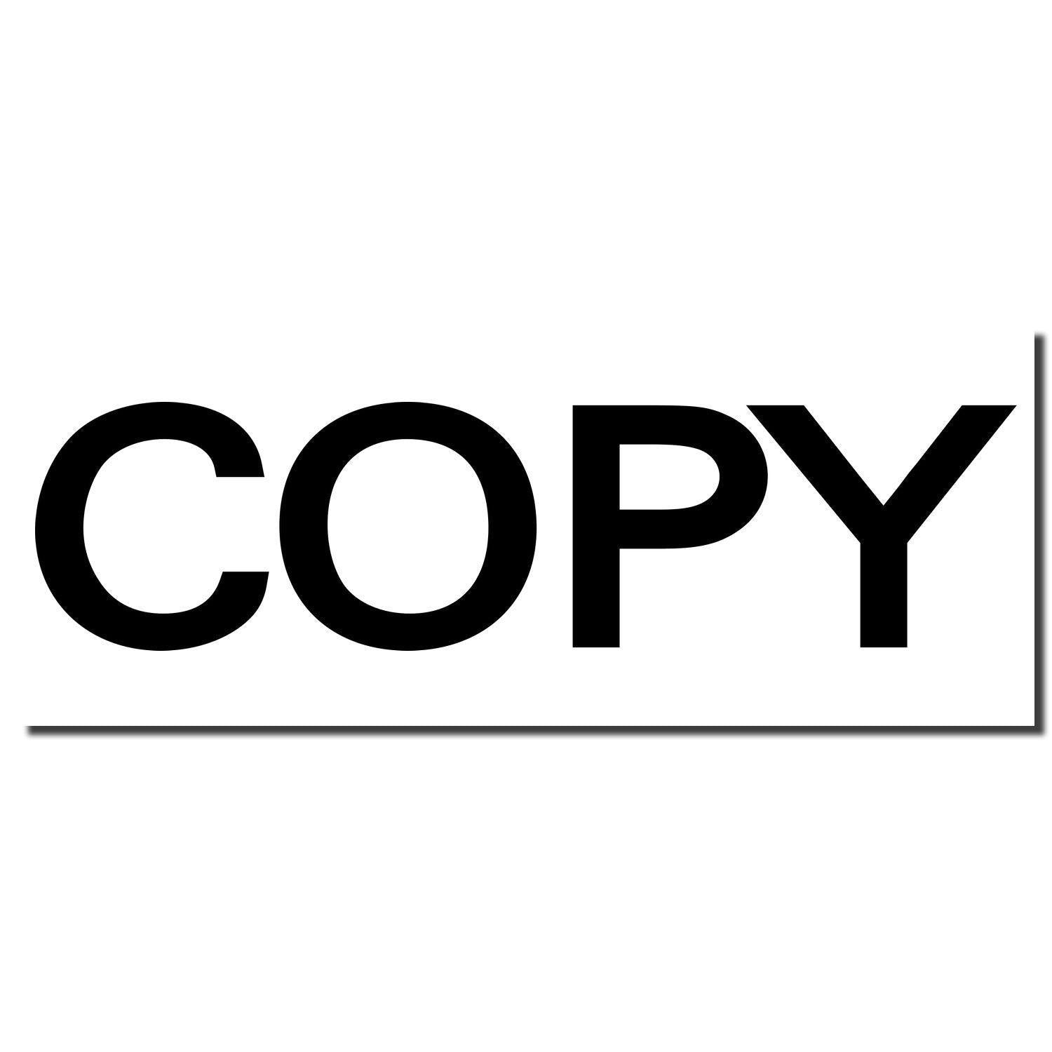 Image of a "COPY" imprint made by the Slim Pre-Inked Bold Copy Stamp in black ink on a white background.