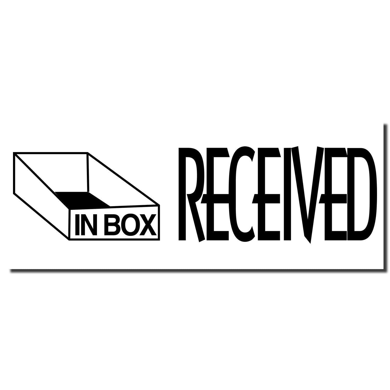 Large Pre-Inked Received with In Box Icon Stamp showing a black IN BOX icon next to the word RECEIVED in bold, black letters.