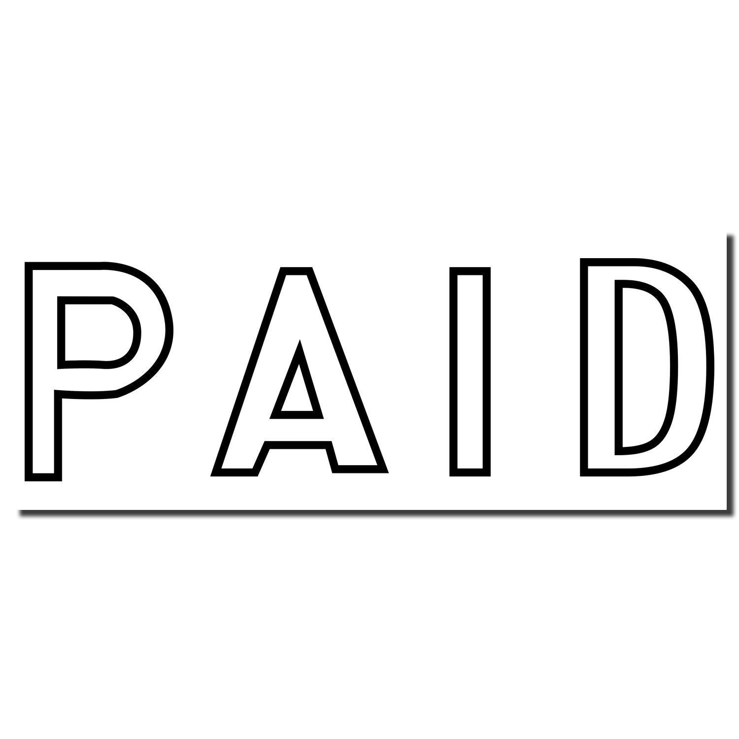 Large Pre-Inked Outline Paid Stamp imprint showing the word PAID in bold, black outline letters on a white background.