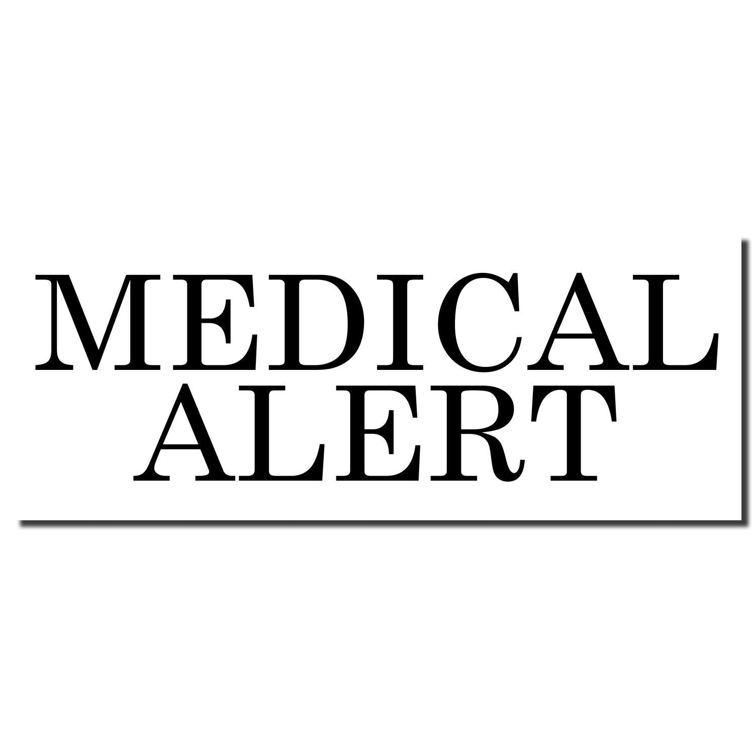 Self Inking Medical Alert Stamp imprint with bold black text reading MEDICAL ALERT on a white background.