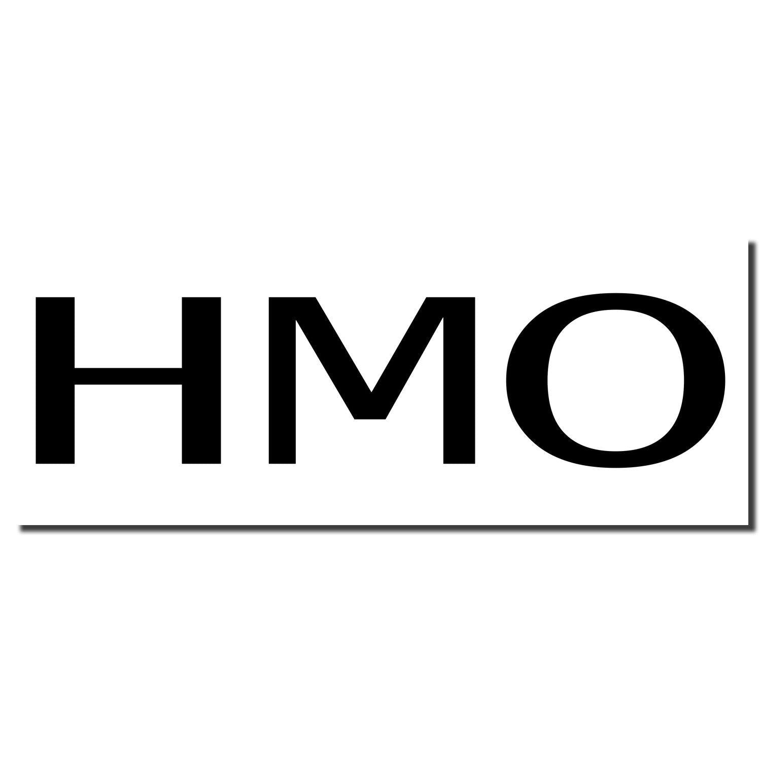 Slim Pre-Inked HMO Stamp imprint in black ink on a white background, showing the letters HMO in bold.