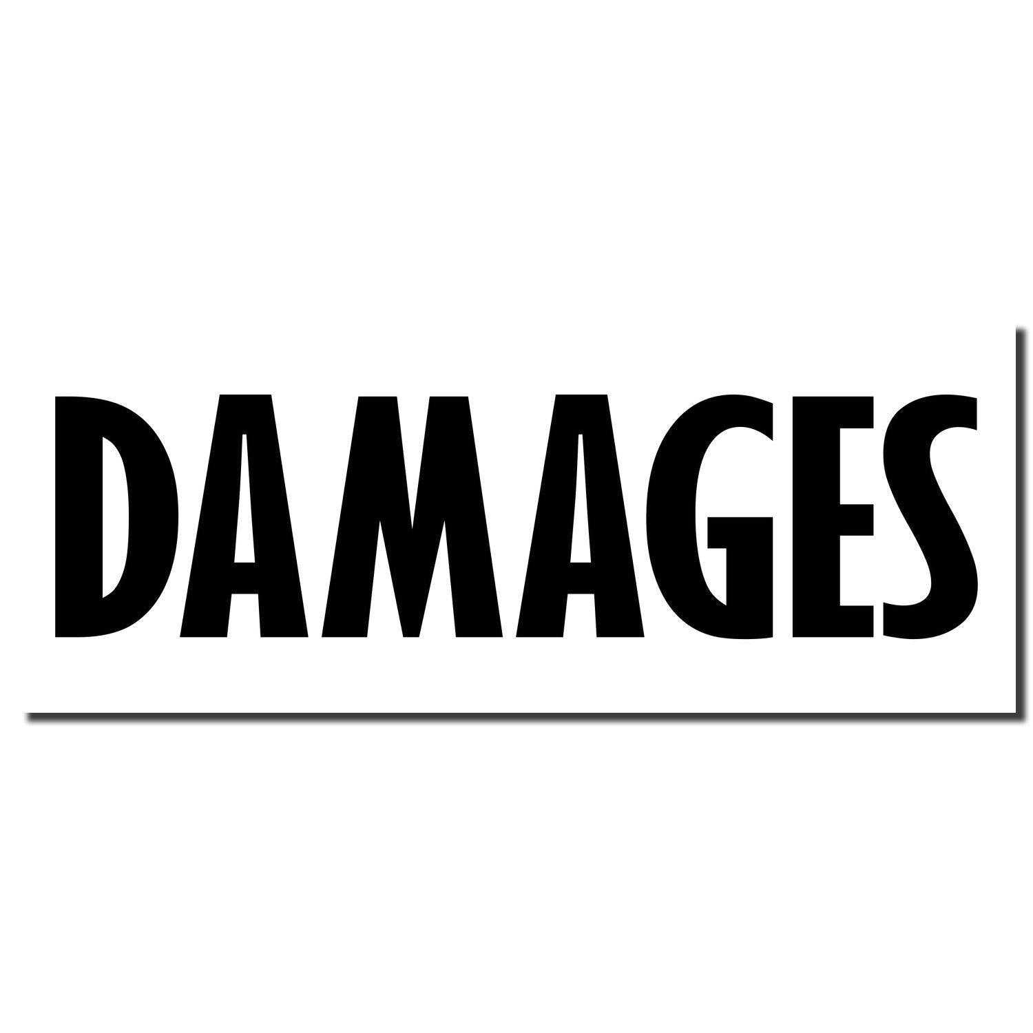 Legal Damages Rubber Stamp with bold black letters spelling 'DAMAGES' on a white background.