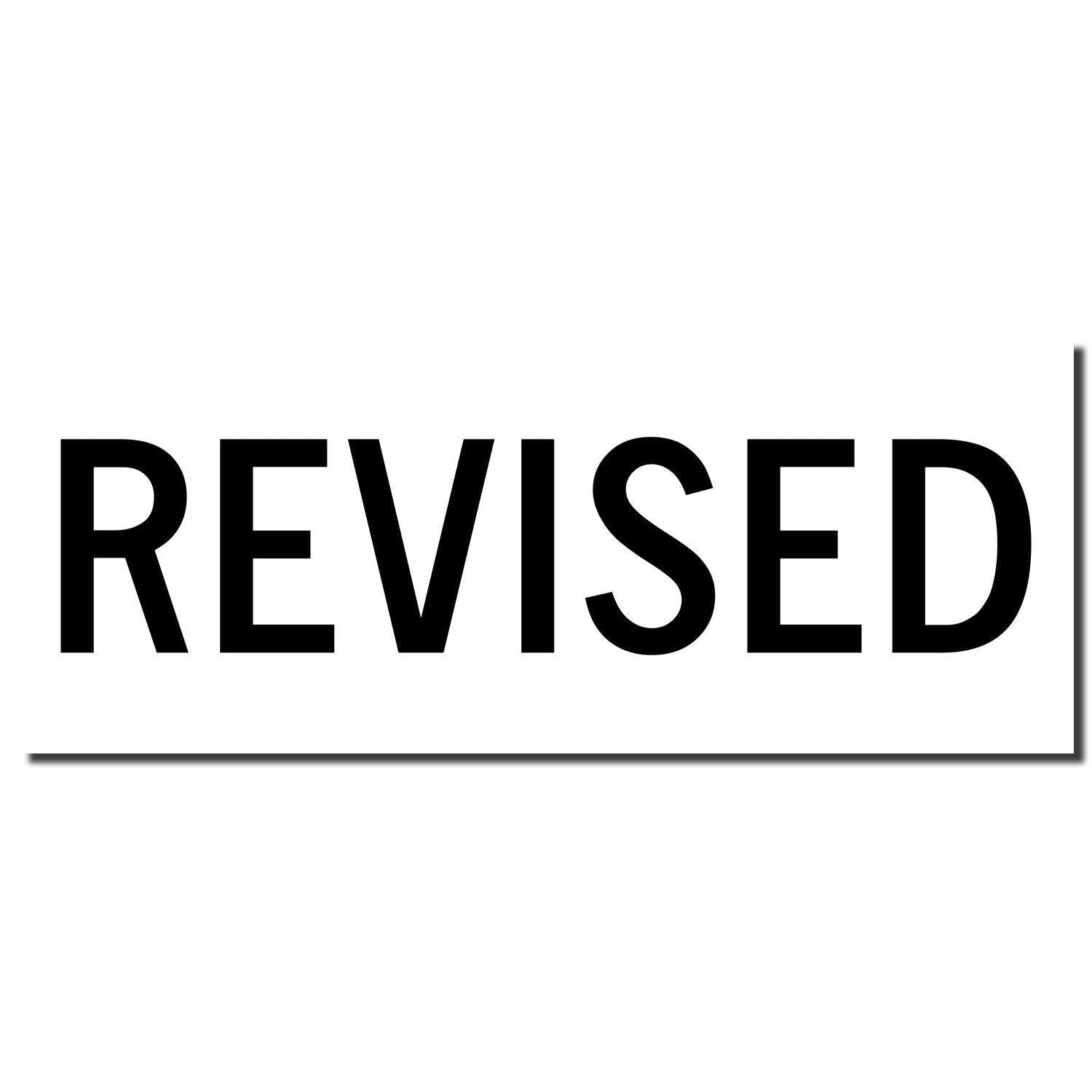 Image of the Slim Pre-Inked Revised Stamp imprint showing the word "REVISED" in bold black letters on a white background.