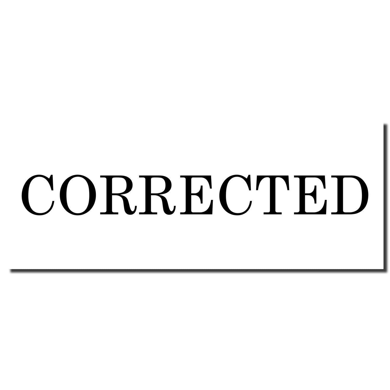 Black ink imprint of the Corrected Rubber Stamp on white paper, displaying the word 'CORRECTED' in bold, uppercase letters.