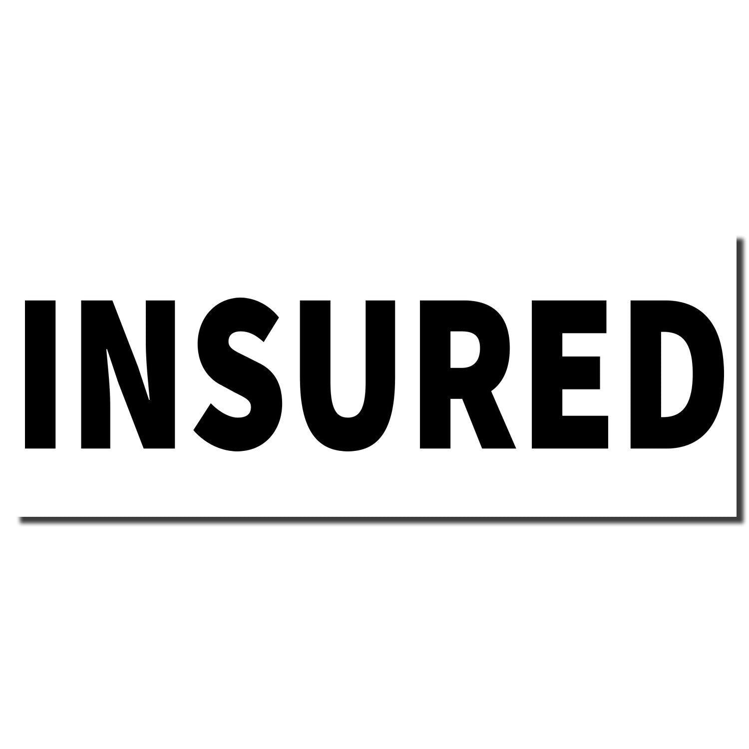 Image of a black 'INSURED' imprint made by the Slim Pre-Inked Insured Stamp on a white background.