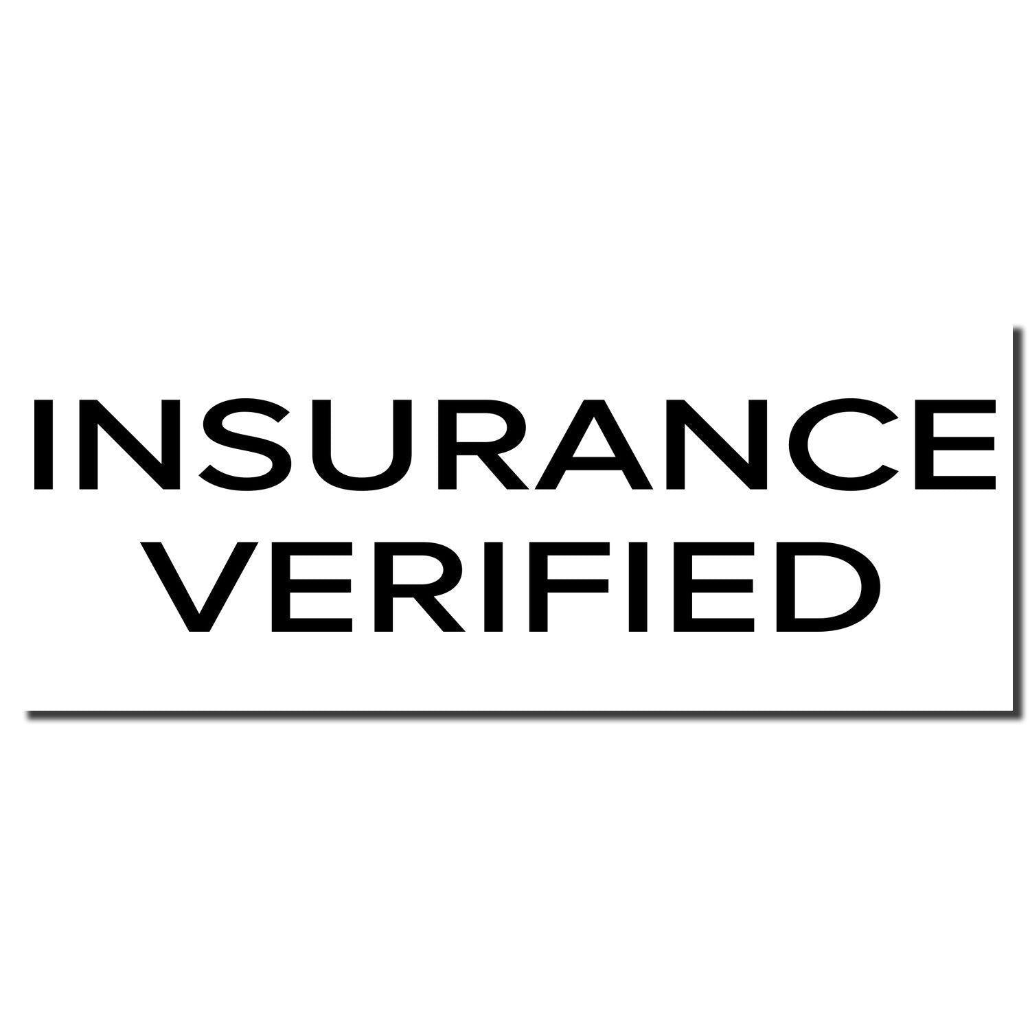 Image of a Large Narrow Font Insurance Verified Rubber Stamp imprint in black ink on a white background.