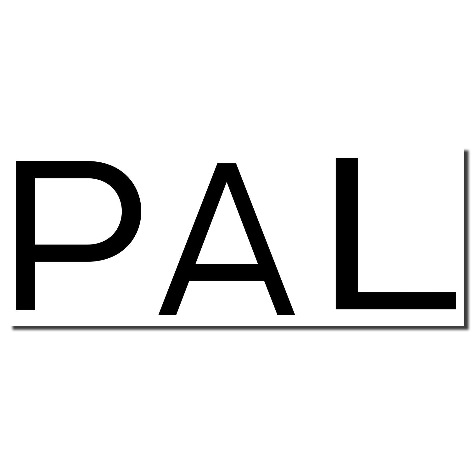 Image of a black Self Inking PAL Stamp imprint on a white background, displaying the word "PAL" in bold, uppercase letters.