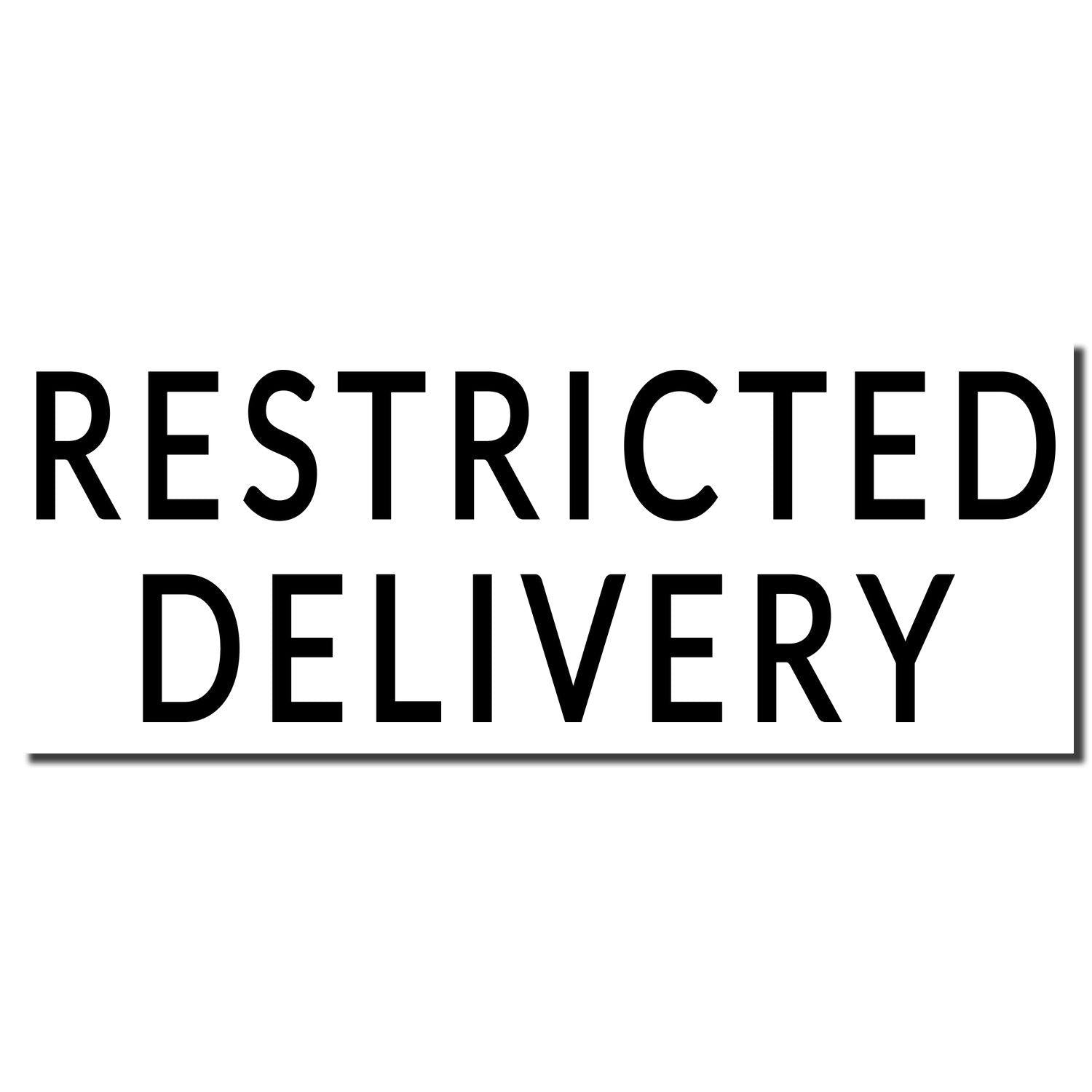 Large Pre-Inked Restricted Delivery Stamp imprint in bold black letters on a white background.