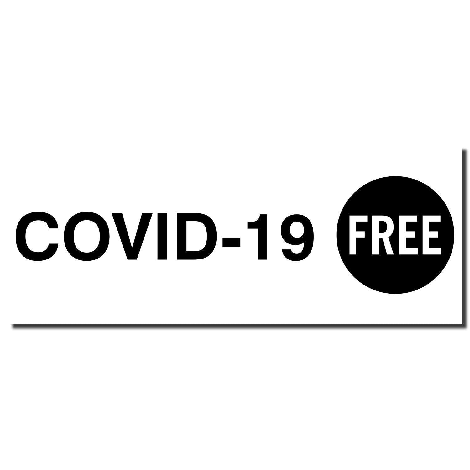 Large Covid-19 Rubber Stamp imprint showing the text COVID-19 FREE in bold black letters with a circular FREE symbol on a white background.