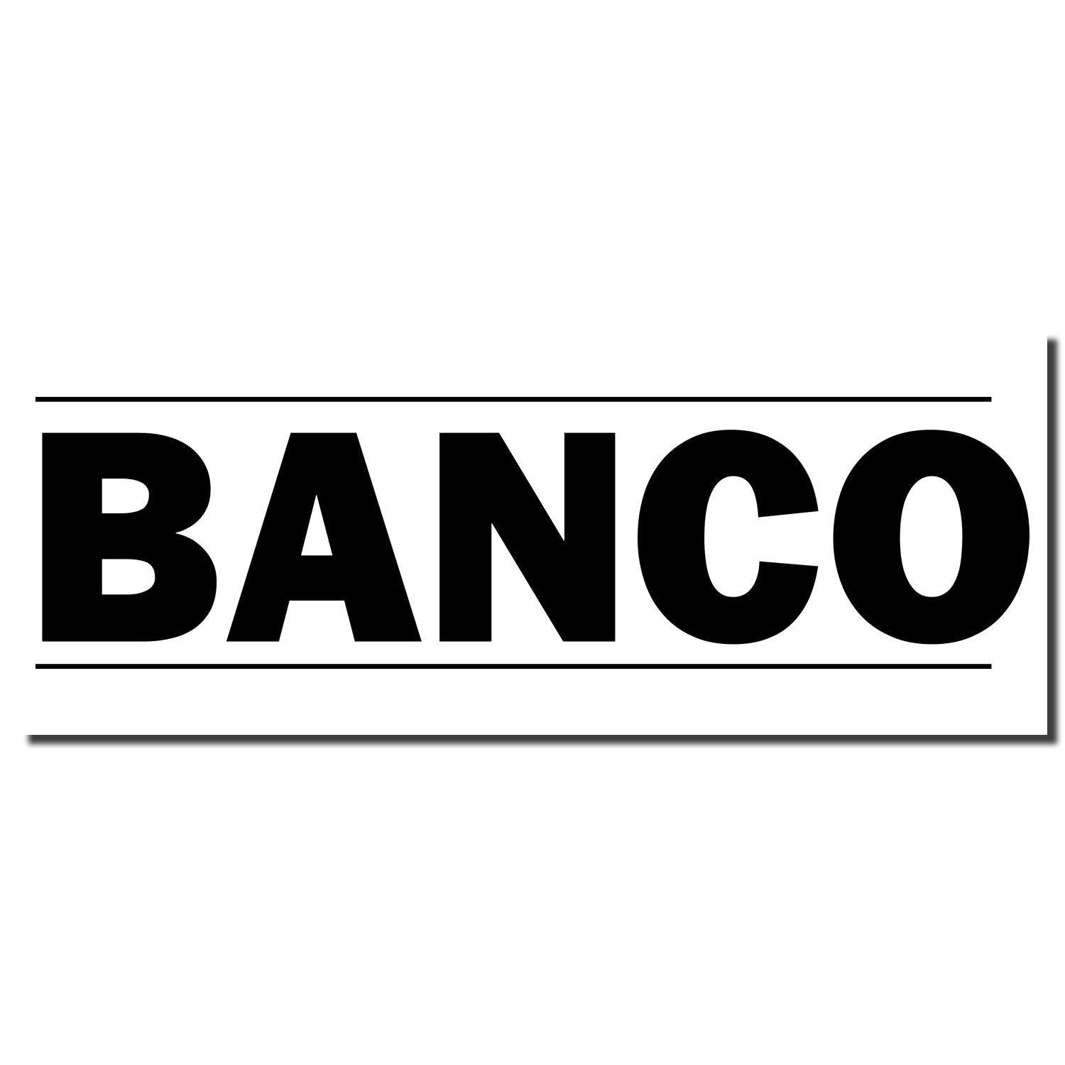 Bold Banco Rubber Stamp imprint in black ink on a white background, featuring the word BANCO in large, bold letters.