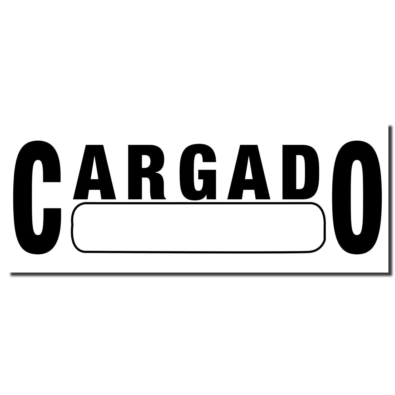 Large Self Inking Cargado Stamp imprint with bold black letters spelling CARGADO and a blank space in the center for customization.