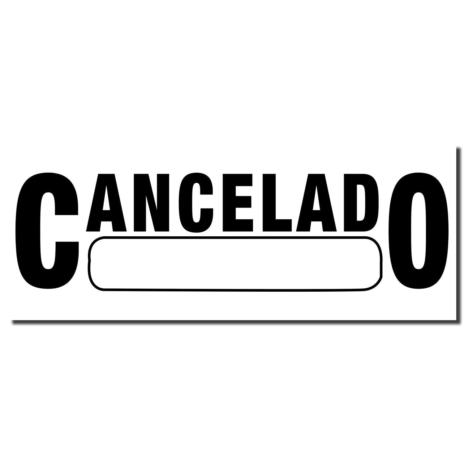 Image of a Self Inking Cancelado with Box Stamp imprint showing the word CANCELADO in bold black letters with a rectangular box below.