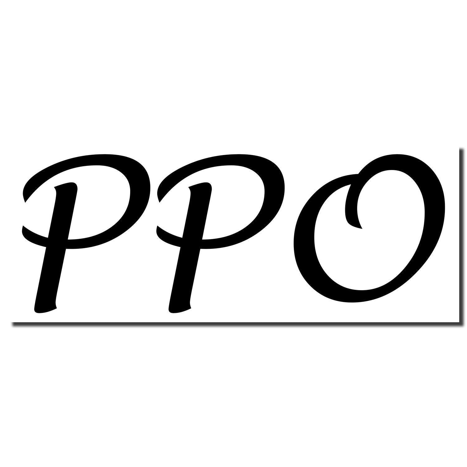 Black imprint of the Large PPO Rubber Stamp on a white background, displaying the letters 'PPO' in a bold, elegant font.