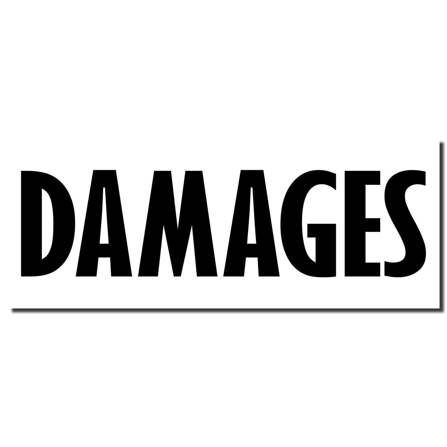 Large Damages Rubber Stamp imprint in bold black letters on a white background, showcasing the word 'DAMAGES' in all caps.