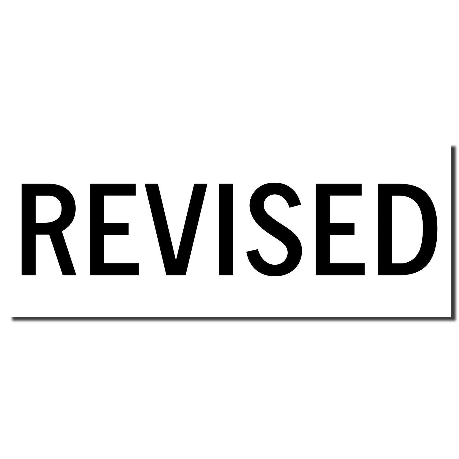 Image of a Large Self Inking Revised Stamp imprint in black ink on a white background, displaying the word 'REVISED' in bold, uppercase letters.