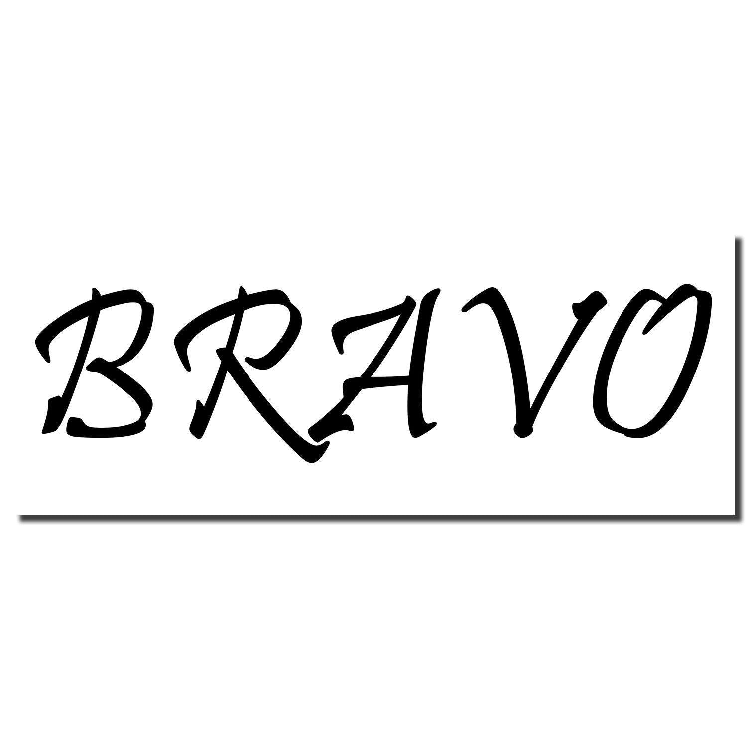 Large Self Inking Bravo Stamp imprint in bold, black cursive letters on a white background.