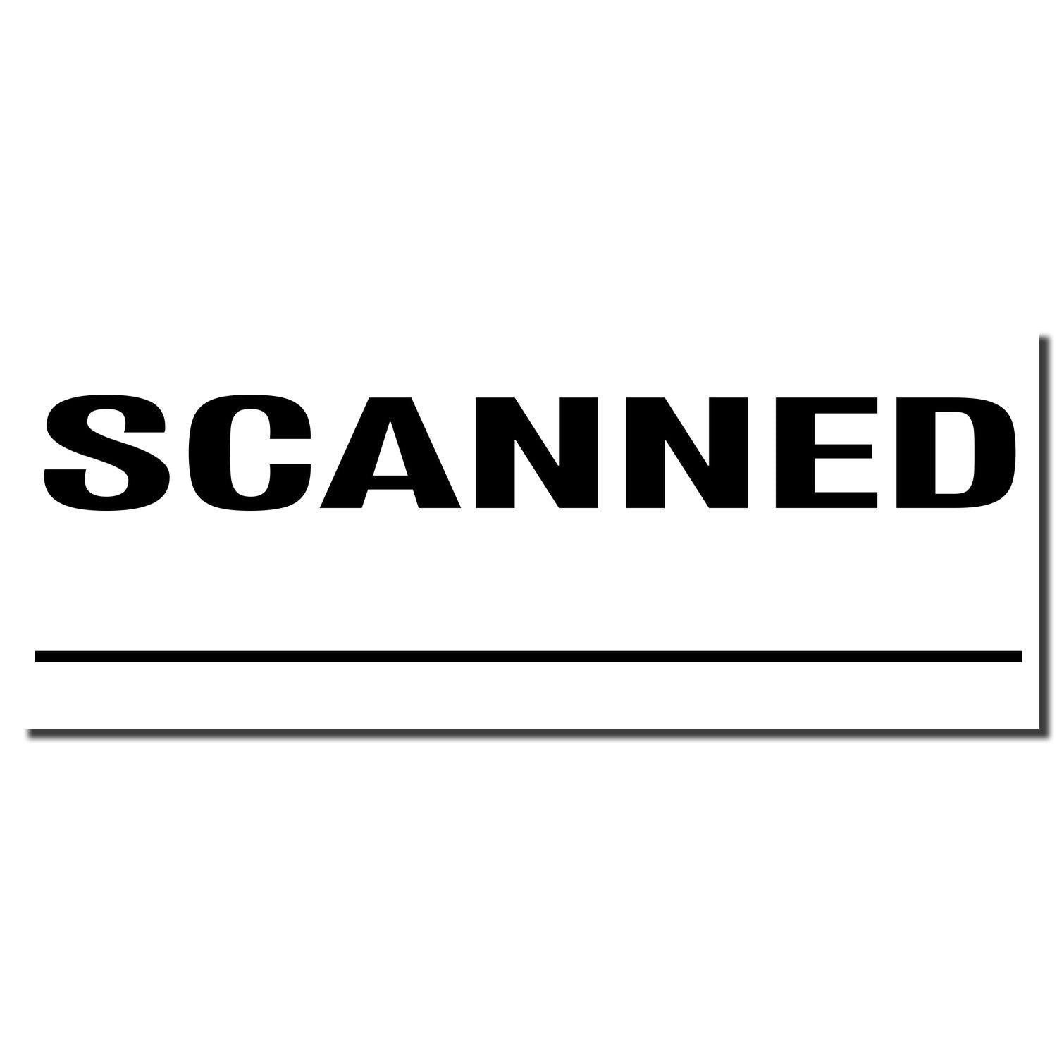 Large Pre-Inked Scanned with Line Stamp imprint showing the word SCANNED in bold black letters above a horizontal line on a white background.