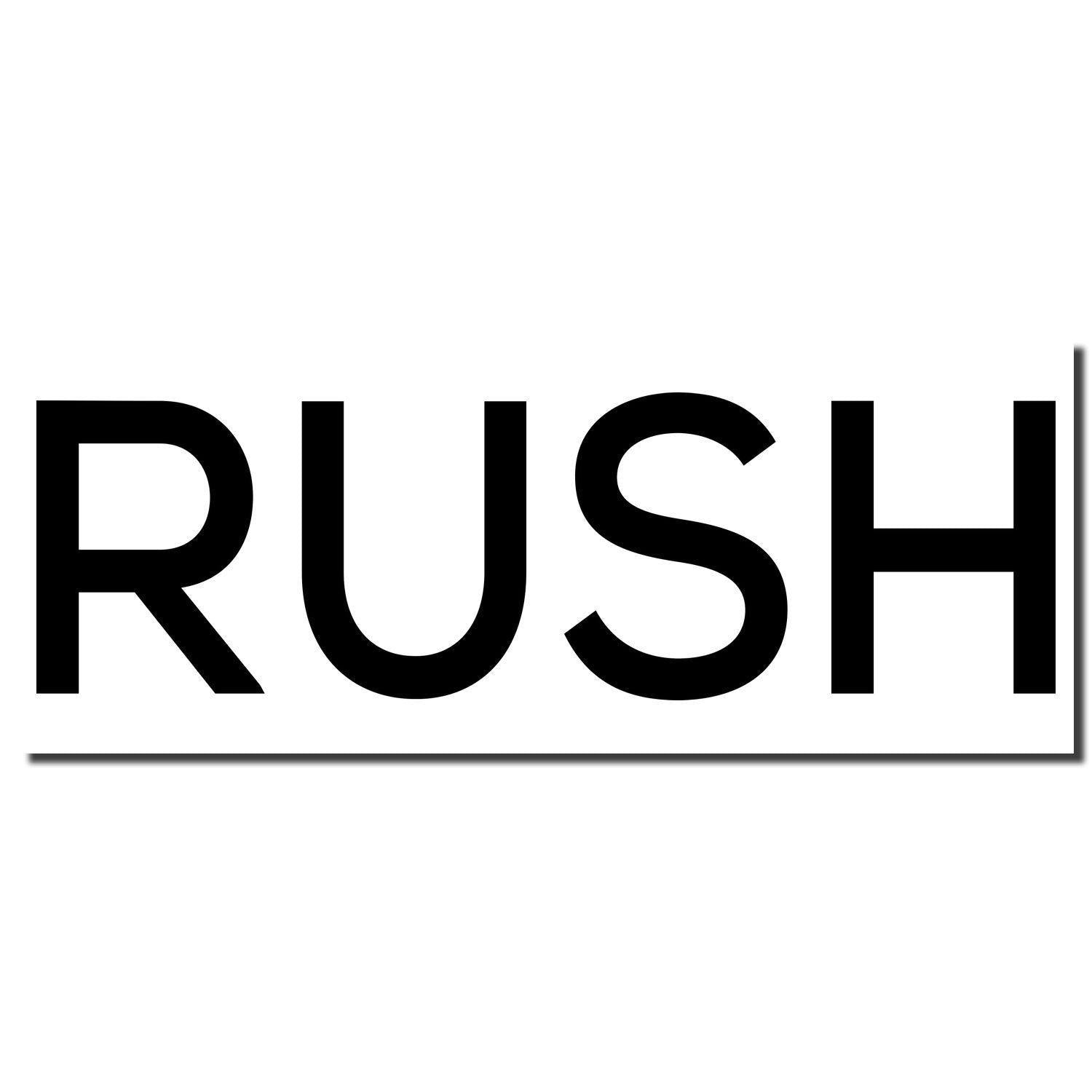 Large Pre-Inked Skinny Rush Stamp imprint showing the word RUSH in bold black letters with an underline on a white background.