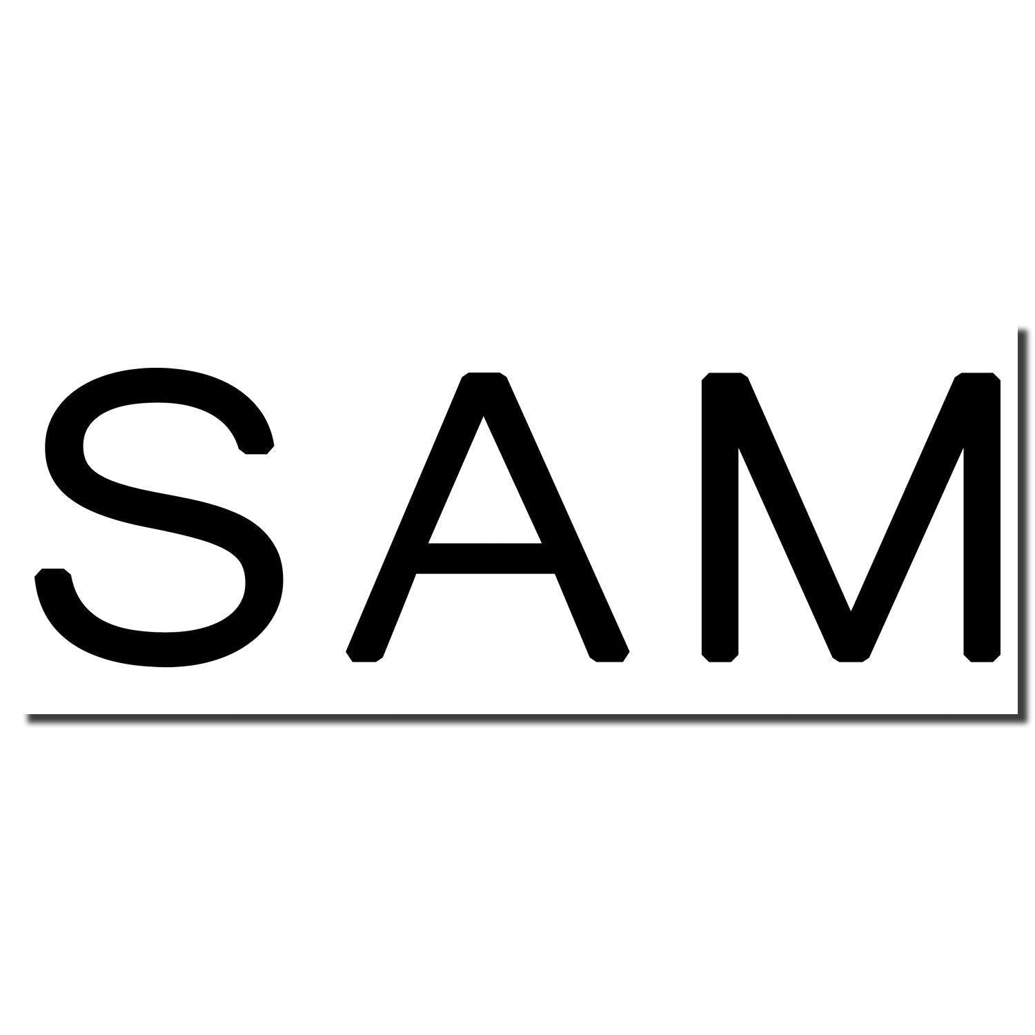 Large Pre-Inked SAM Stamp imprint showing the word SAM in bold black letters on a white background.