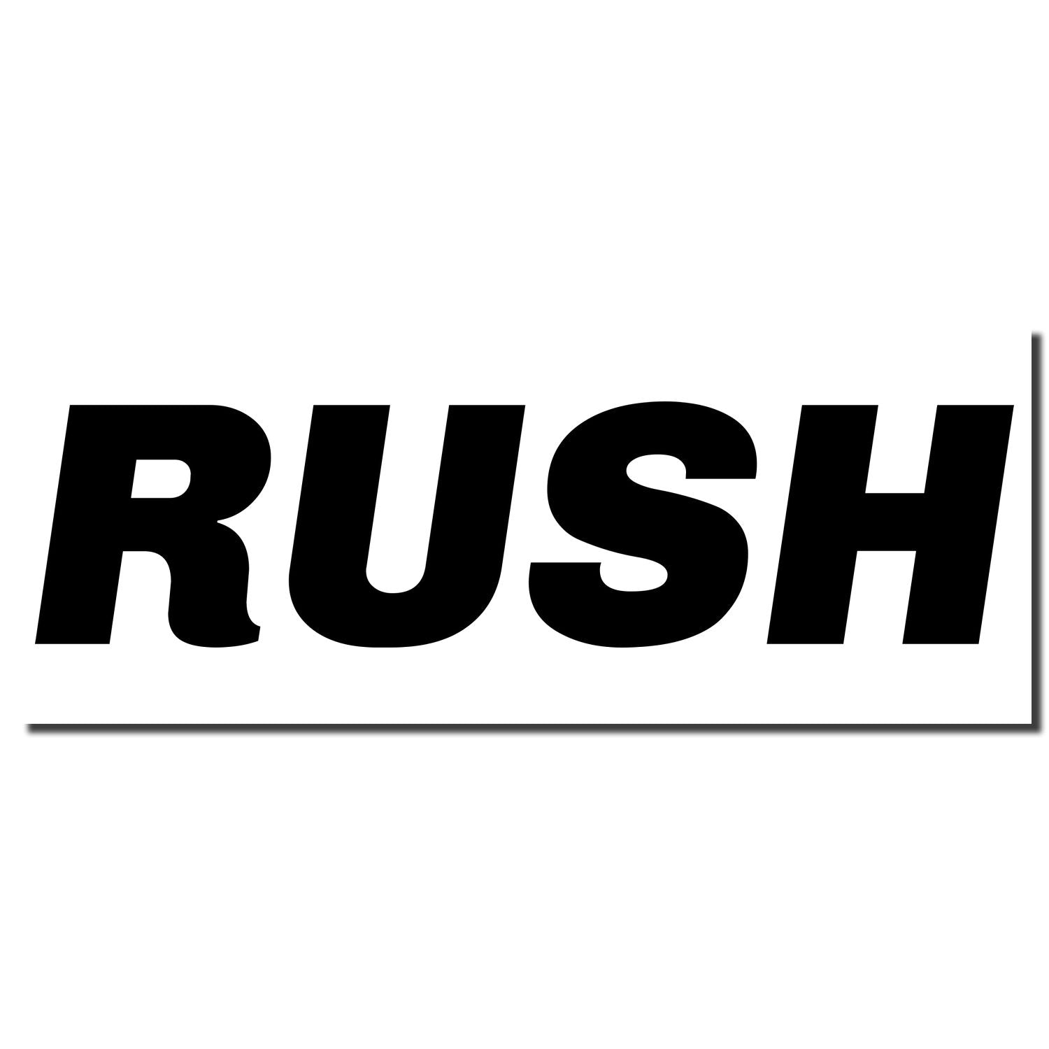 Black Self Inking Italic Rush Stamp imprint on white background, displaying the word 'RUSH' in bold, italicized letters.