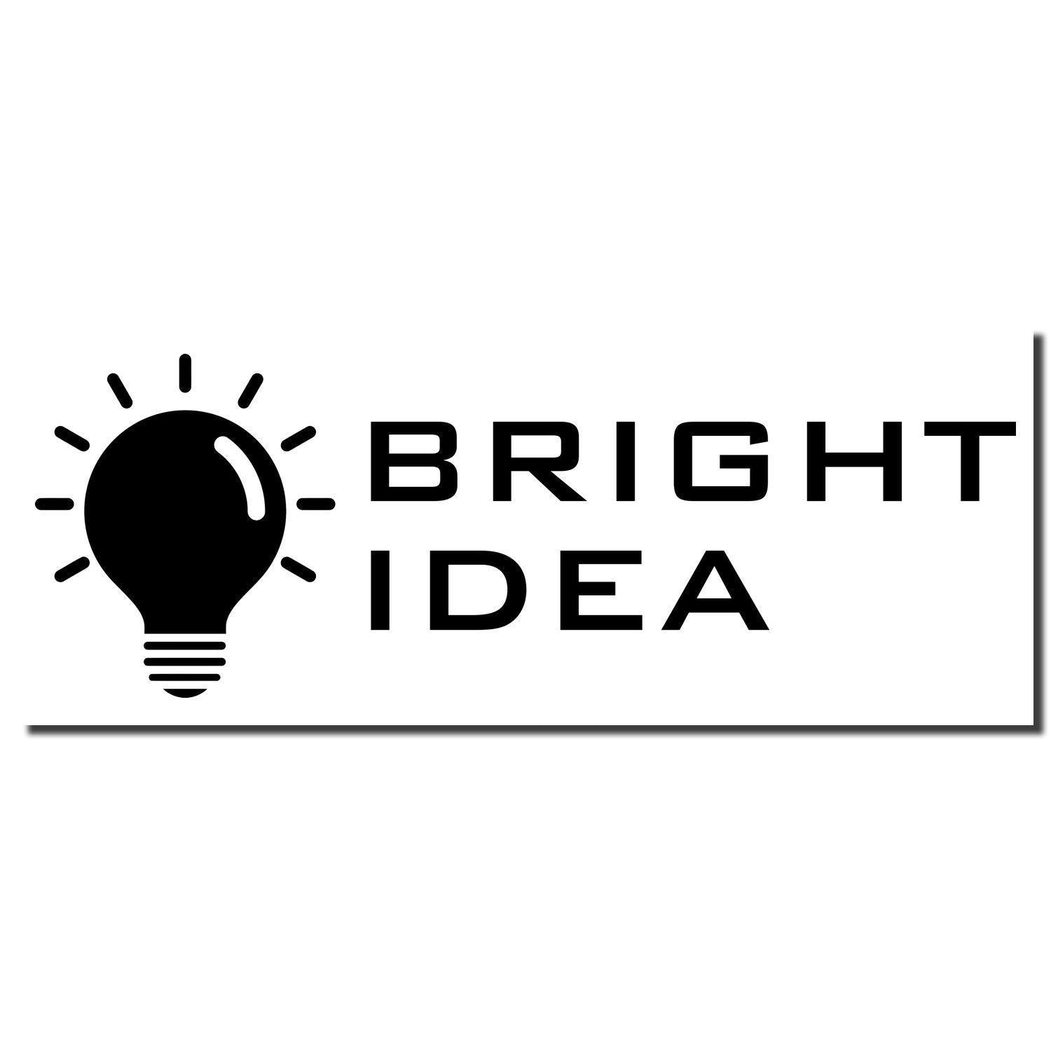 Image of a Slim Pre-Inked Bright Idea Stamp imprint showing a light bulb icon with rays and the text 'BRIGHT IDEA' in bold.