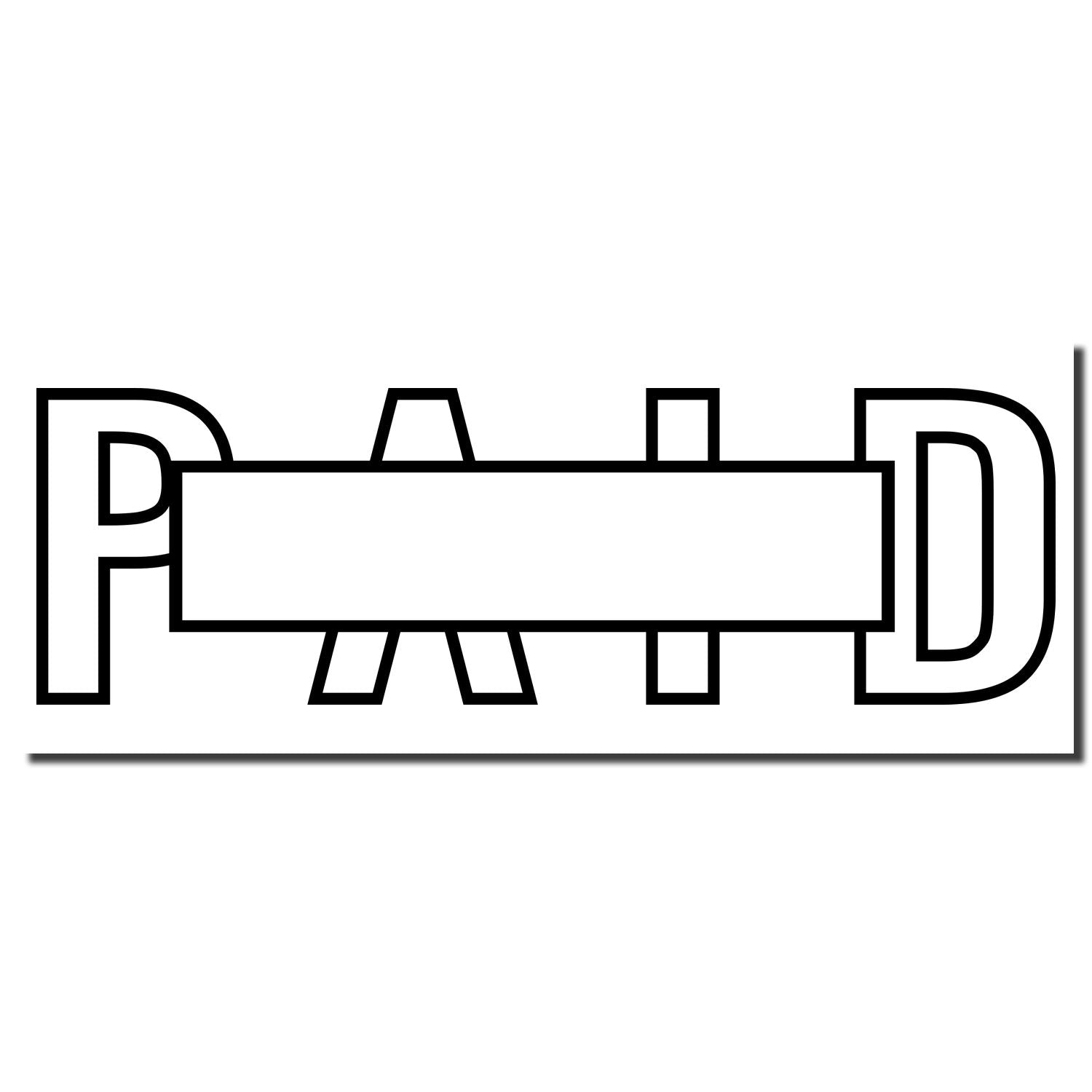 Image of a Self Inking Outline Paid with Box Stamp imprint showing the word 'PAID' in bold letters with a rectangular box in the center.