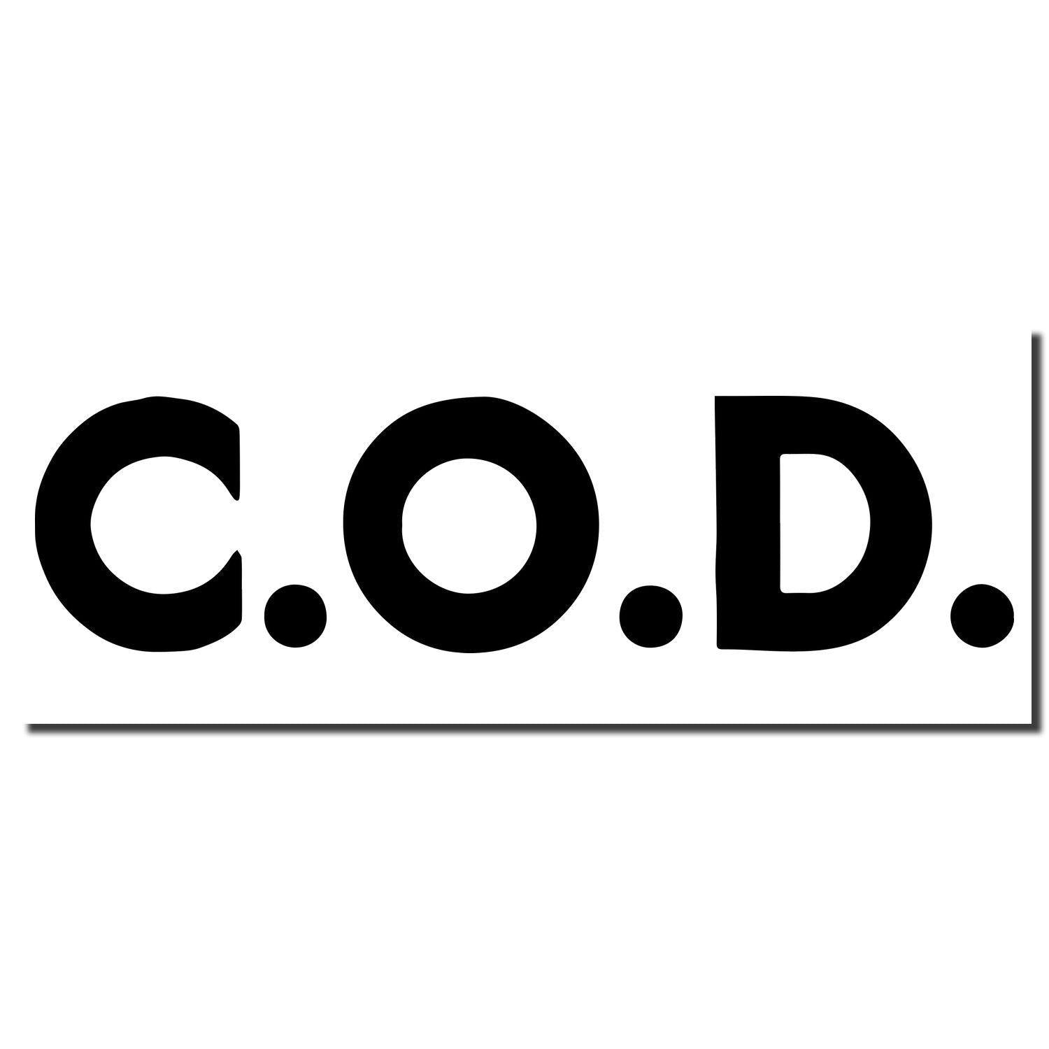 Image of a Self Inking Bold COD Stamp imprint showing large, bold black letters C.O.D. on a white background.