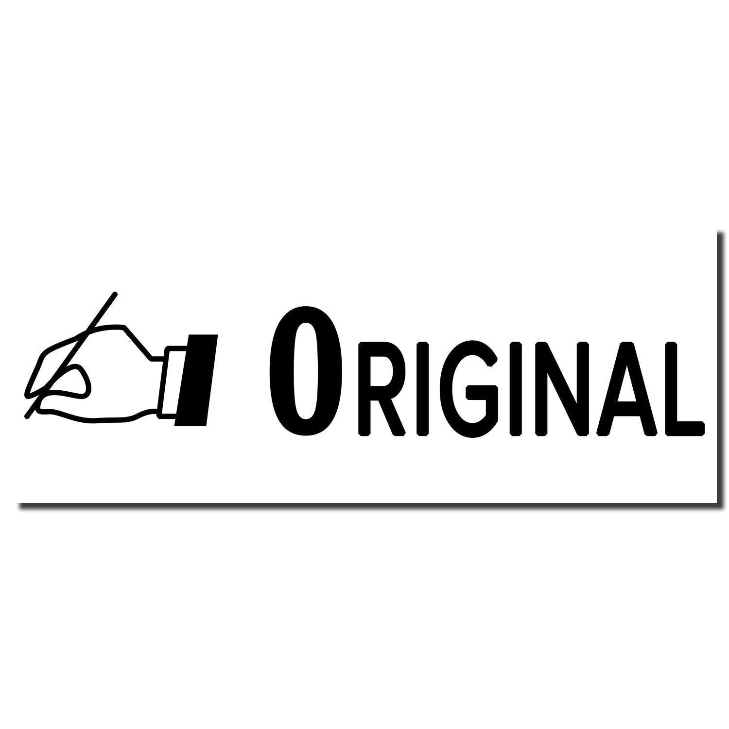 Large Original with Hand Rubber Stamp imprint showing a hand holding a pen and the word ORIGINAL in bold black letters.