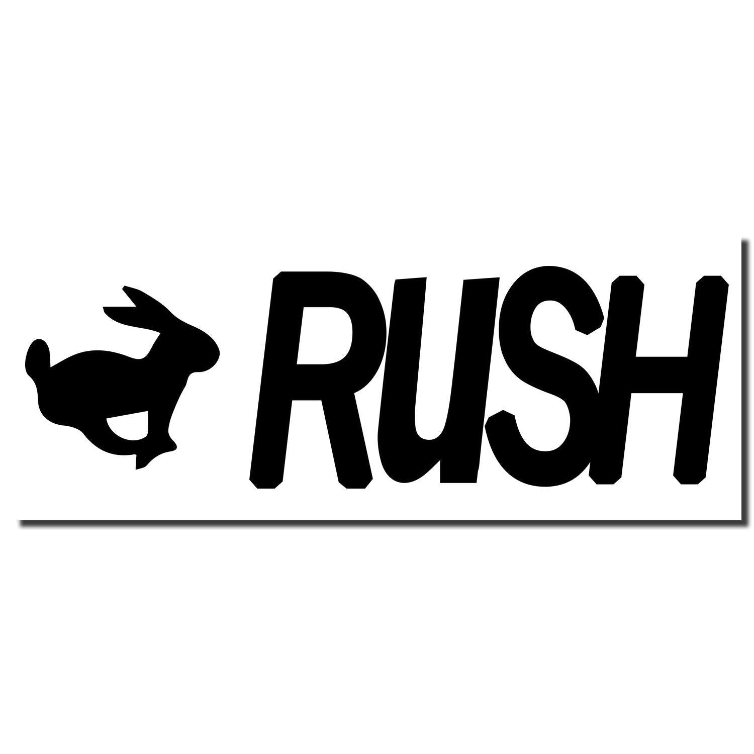 Large Pre-Inked Rush with Rabbit Stamp imprint showing a black rabbit silhouette next to the word RUSH in bold black letters.