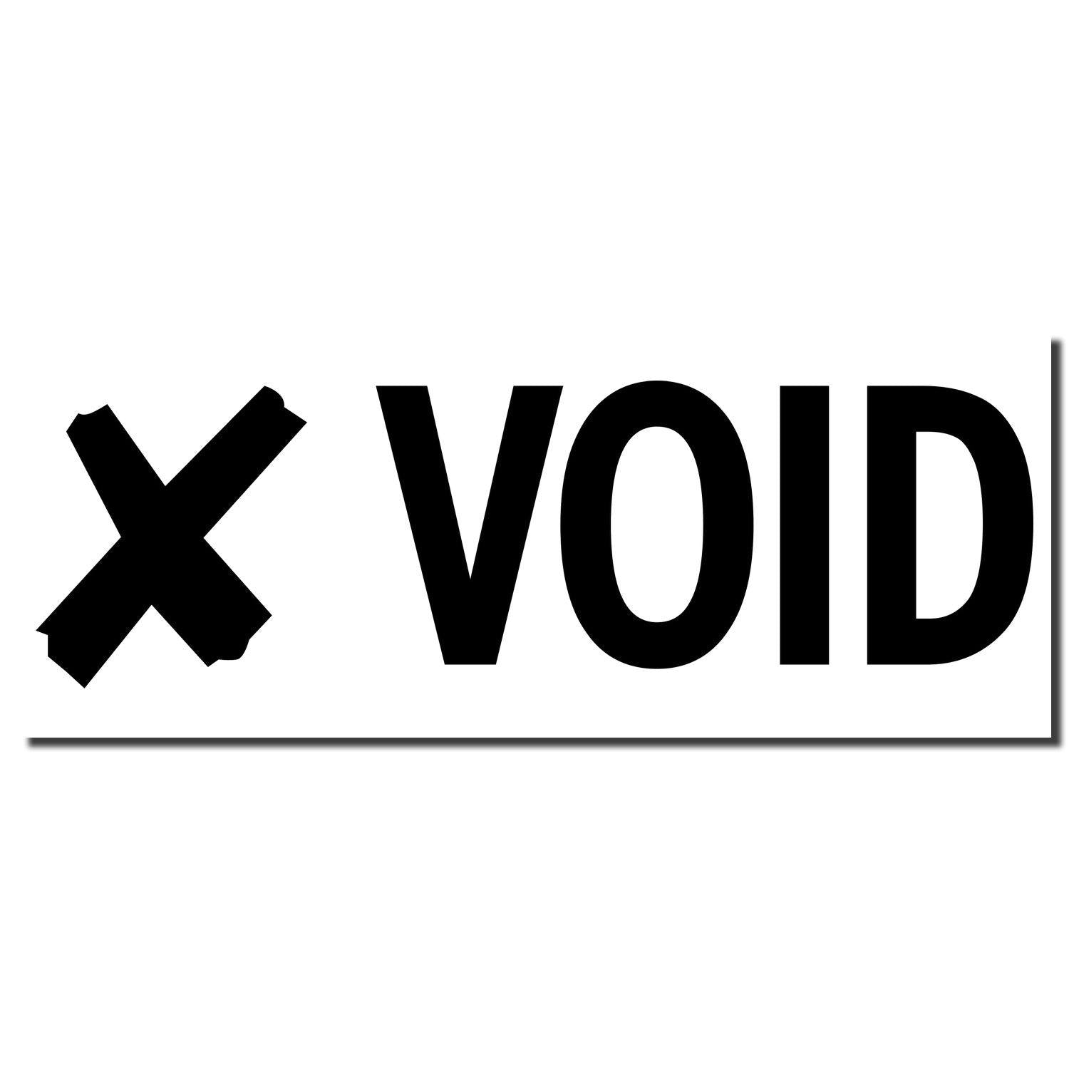 Void with X Rubber Stamp imprint in black ink on a white background, featuring a bold 'X' followed by the word 'VOID' in capital letters.