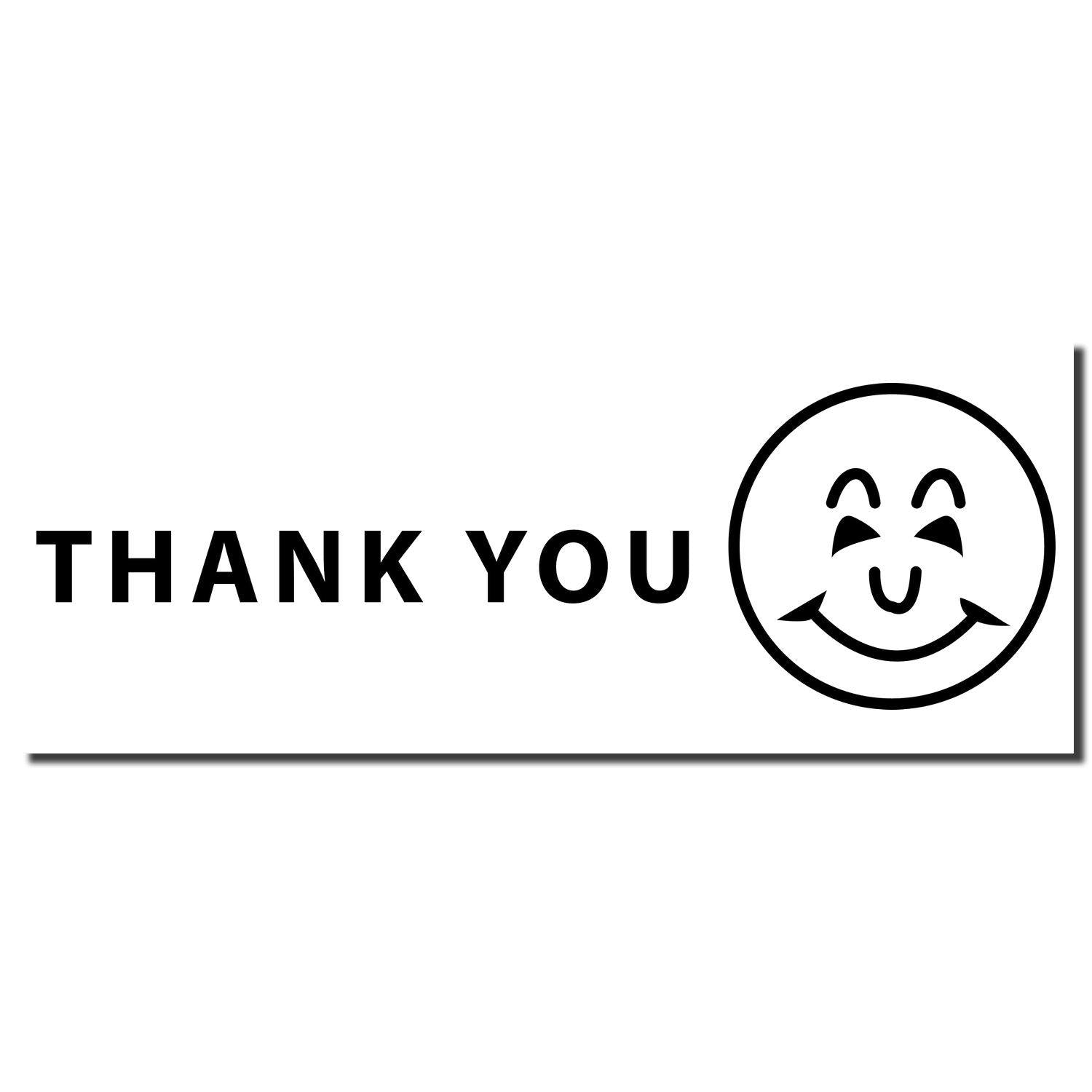 Self Inking Thank You with Smiley Stamp imprint showing 'THANK YOU' text and a smiling face on a white background.