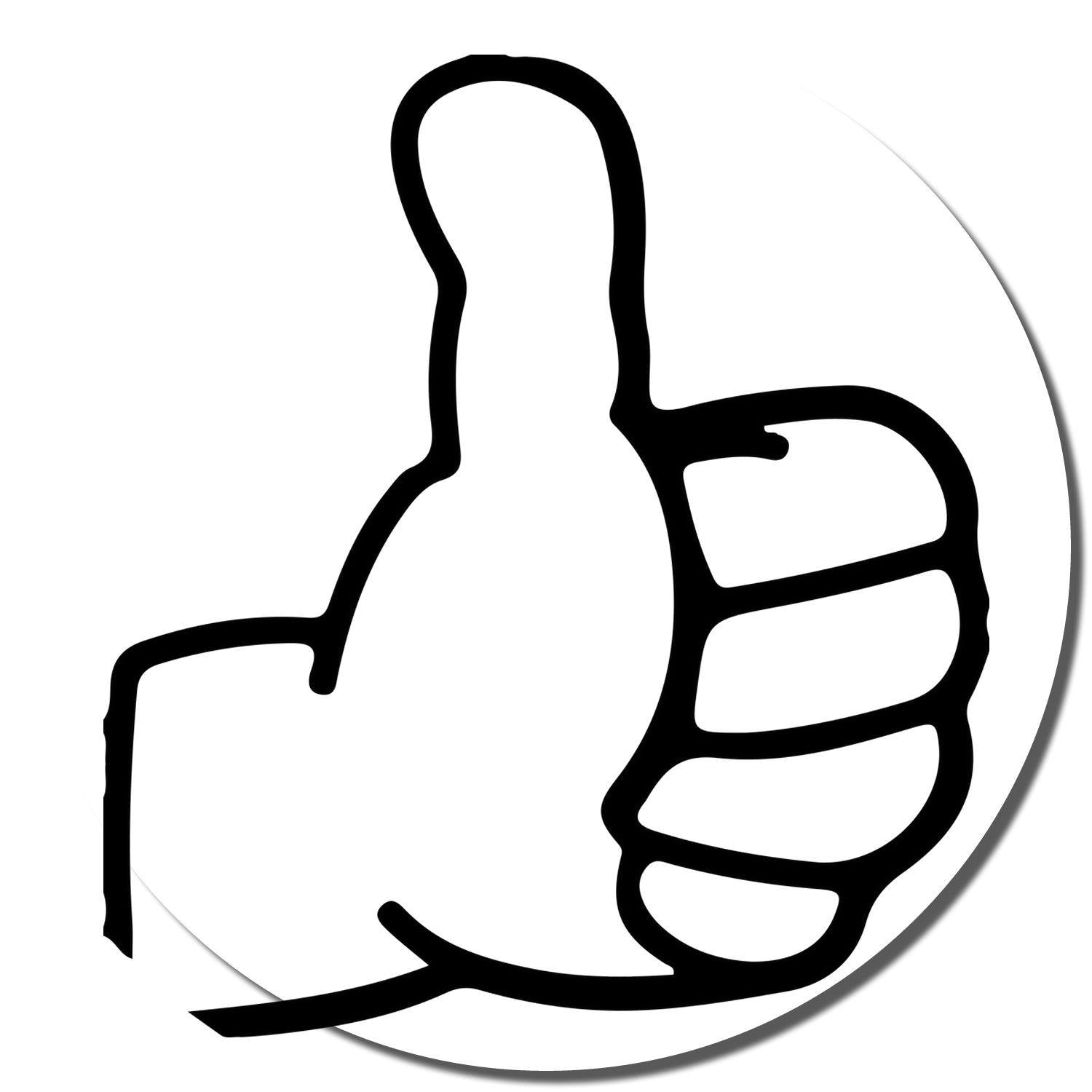 Round Thumbs Up Rubber Stamp with a black outline of a thumbs-up hand gesture on a white background.