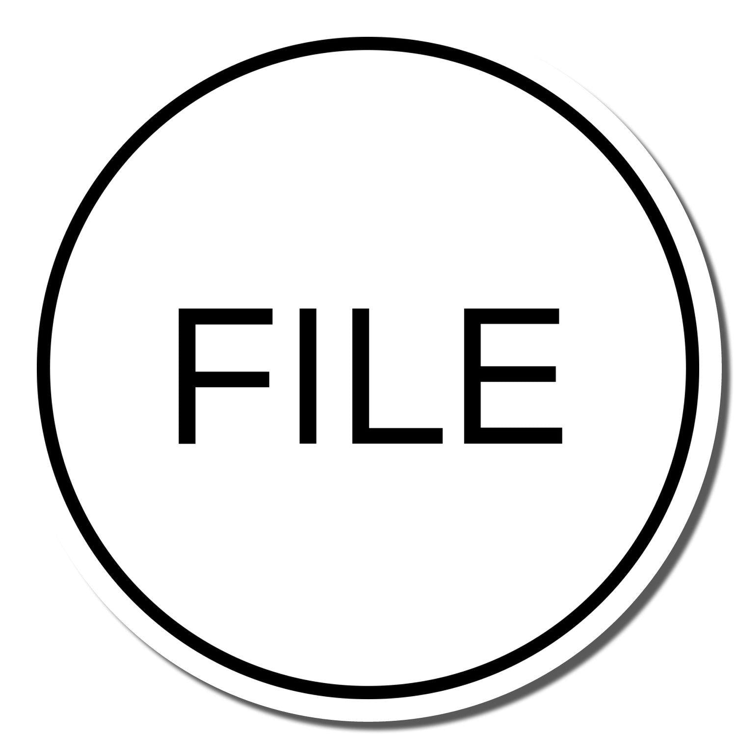 Round File Rubber Stamp with the word FILE in bold black letters inside a black circle on a white background.