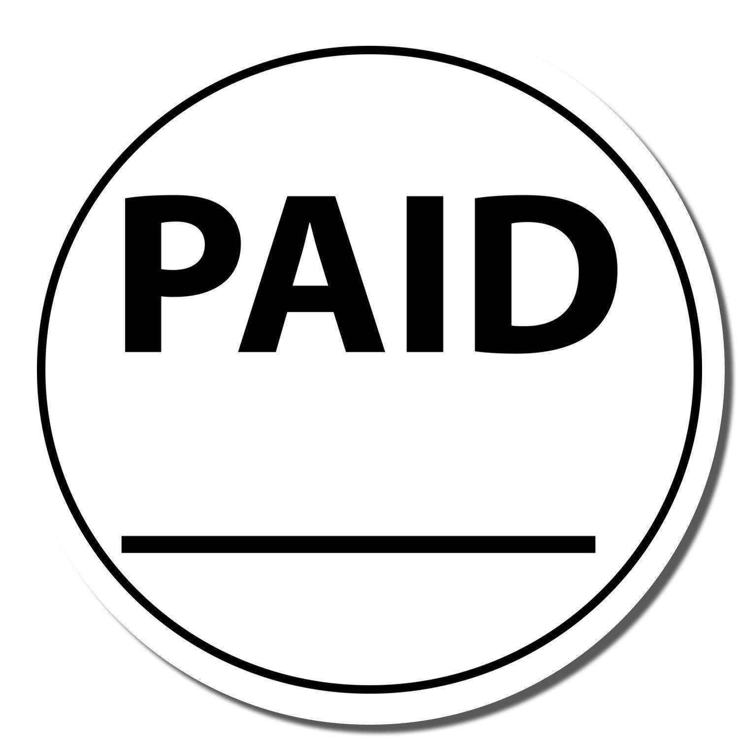 Round Paid with Line Rubber Stamp showing the word 'PAID' in bold black letters inside a circle with a line underneath.