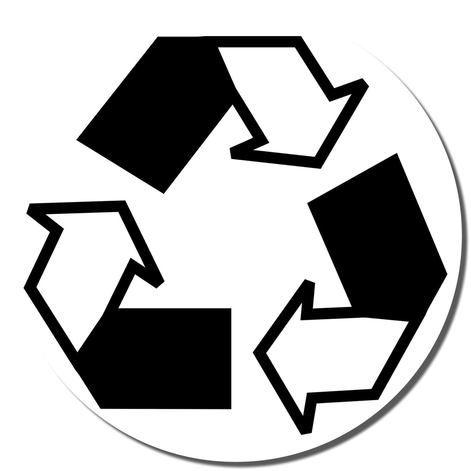 Self Inking Round Recycle Stamp imprint showing a black recycling symbol with three arrows forming a triangle on a white background.