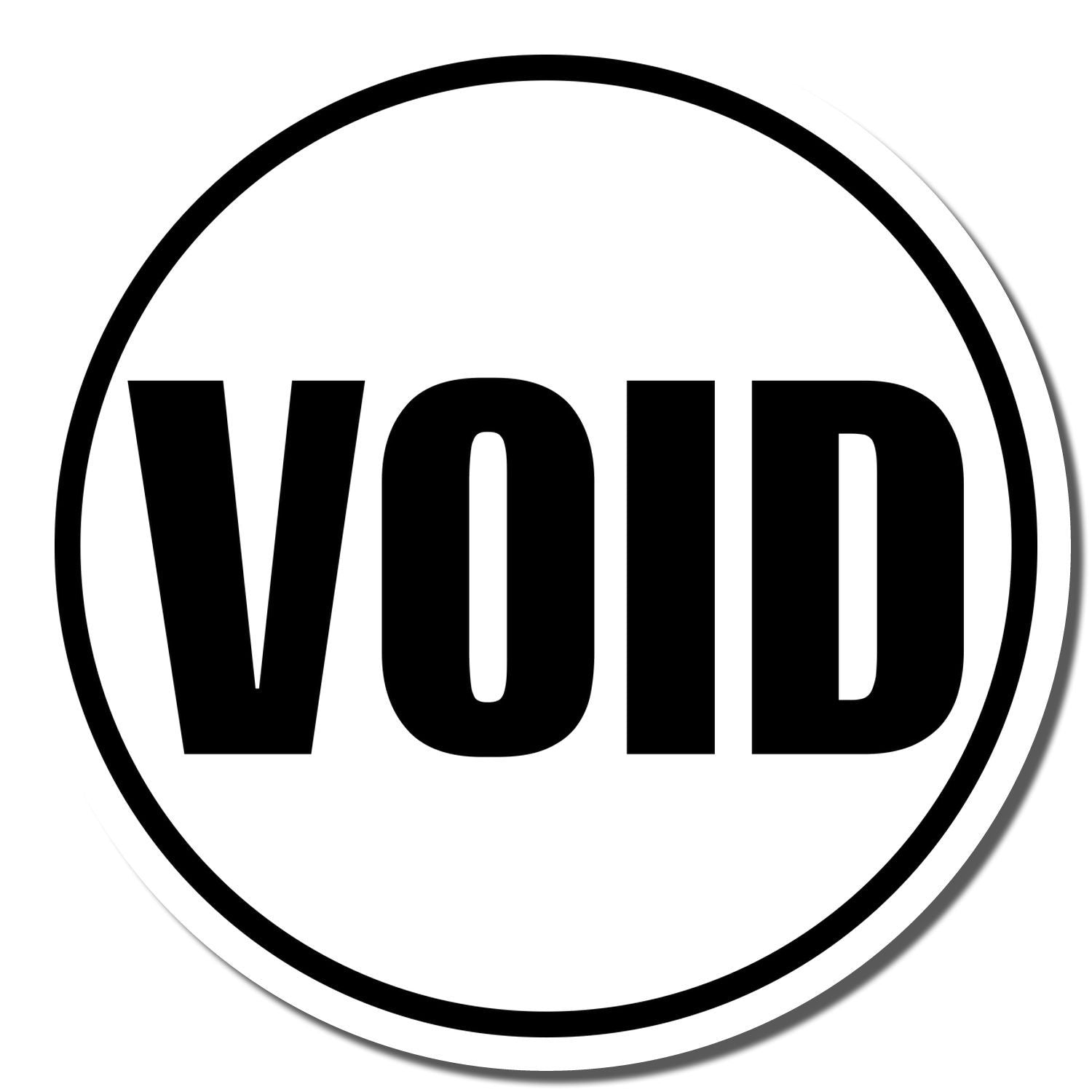 Self Inking Round Void Stamp imprint showing the word VOID in bold black letters within a circular border on a white background.