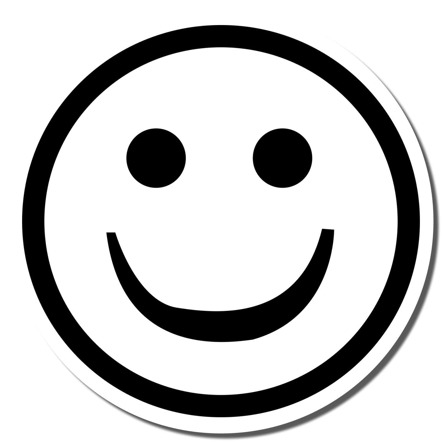 Round Smiley Rubber Stamp with a simple black outline of a happy face, featuring two dots for eyes and a curved smile.