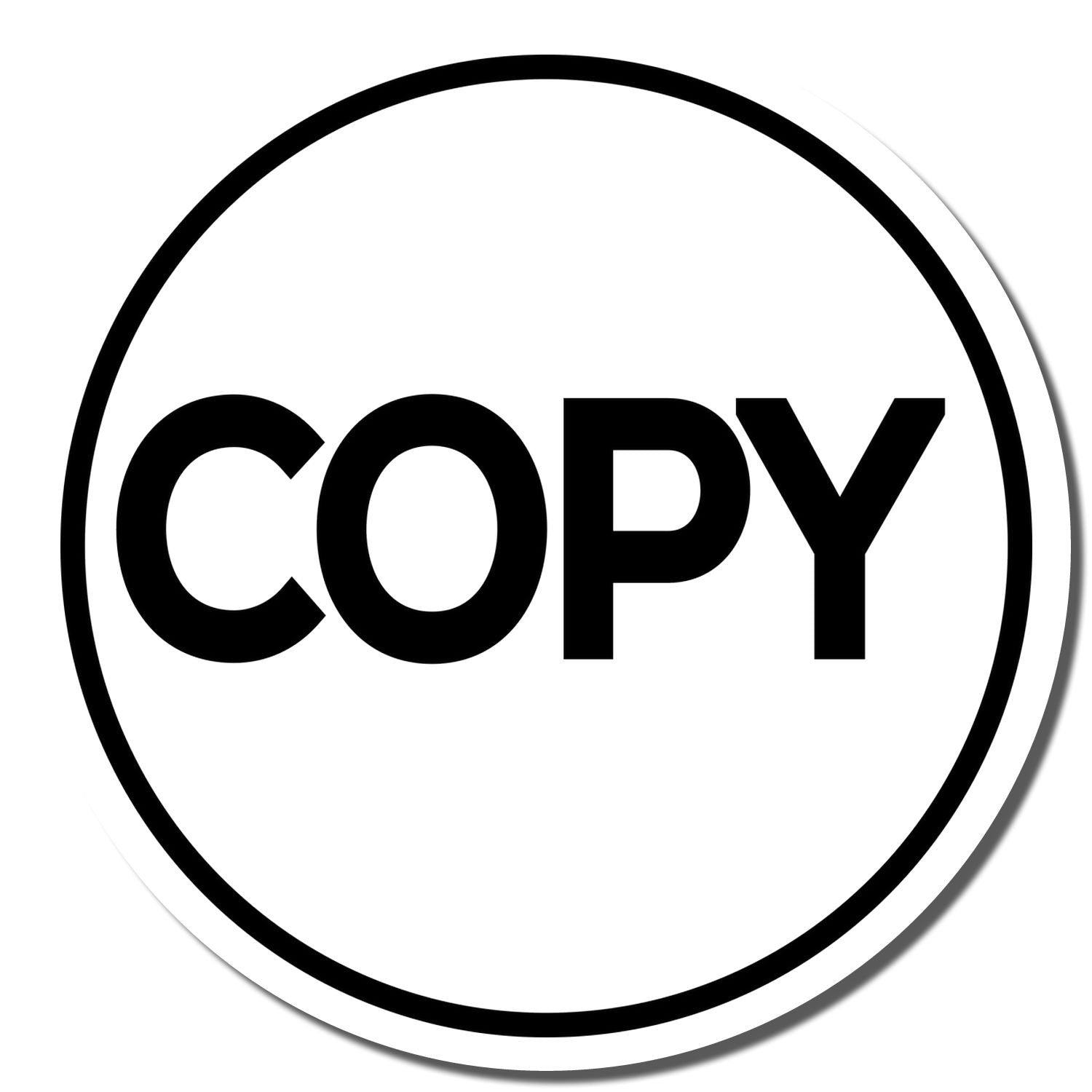 Self Inking Round Copy Stamp imprint showing the word COPY in bold black letters within a black circle on a white background.