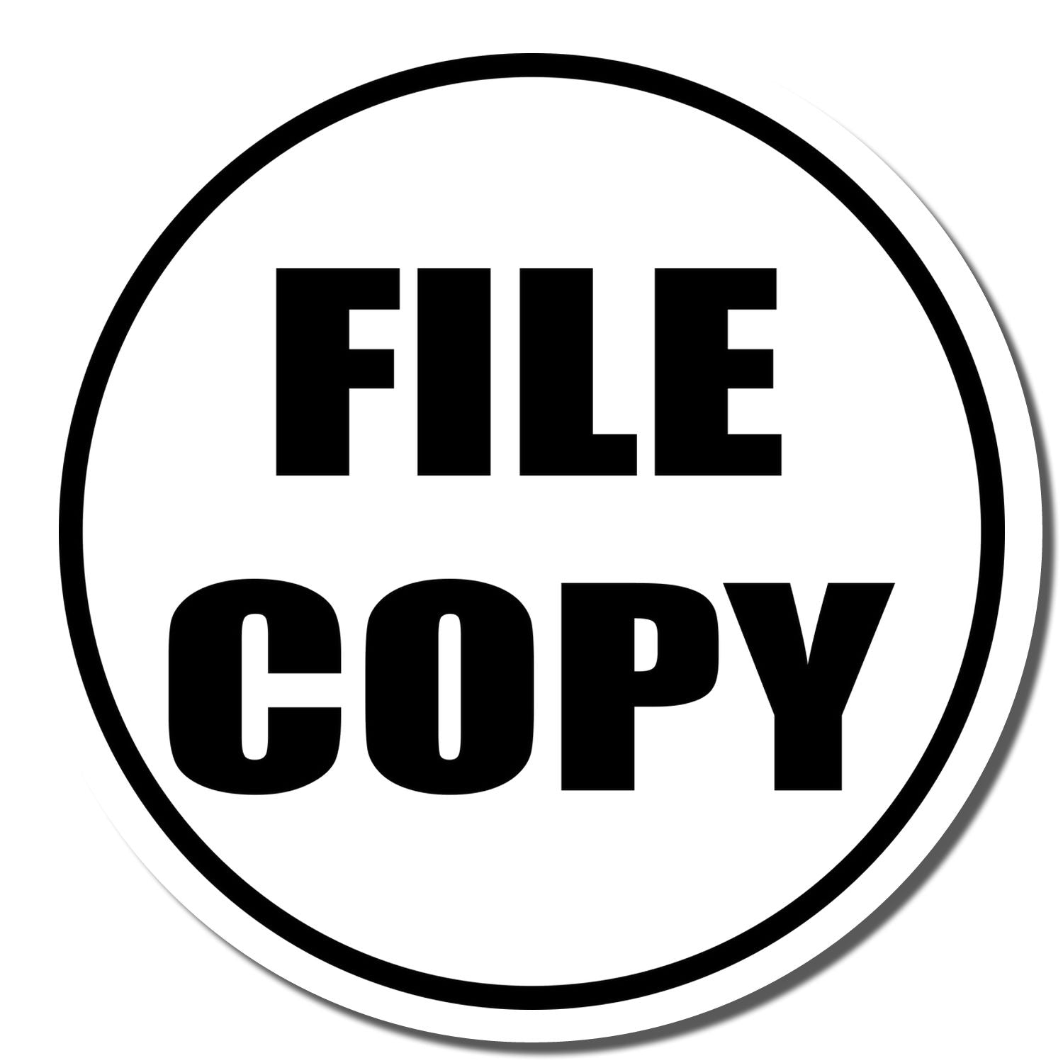 Self Inking Round File Copy Stamp with bold black text FILE COPY inside a black circle on a white background.