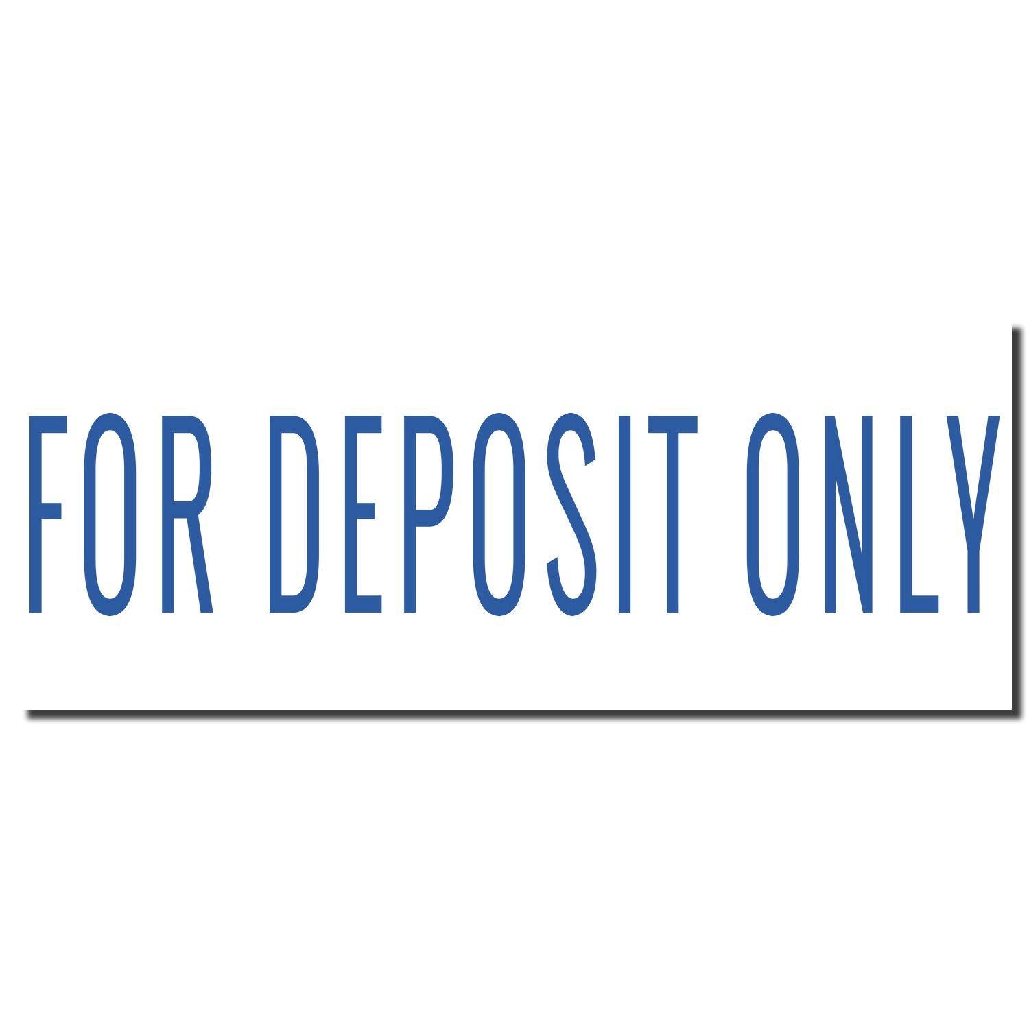 Blue For Deposit Only Xstamper Stamp imprint in bold blue letters on a white background with a black underline.