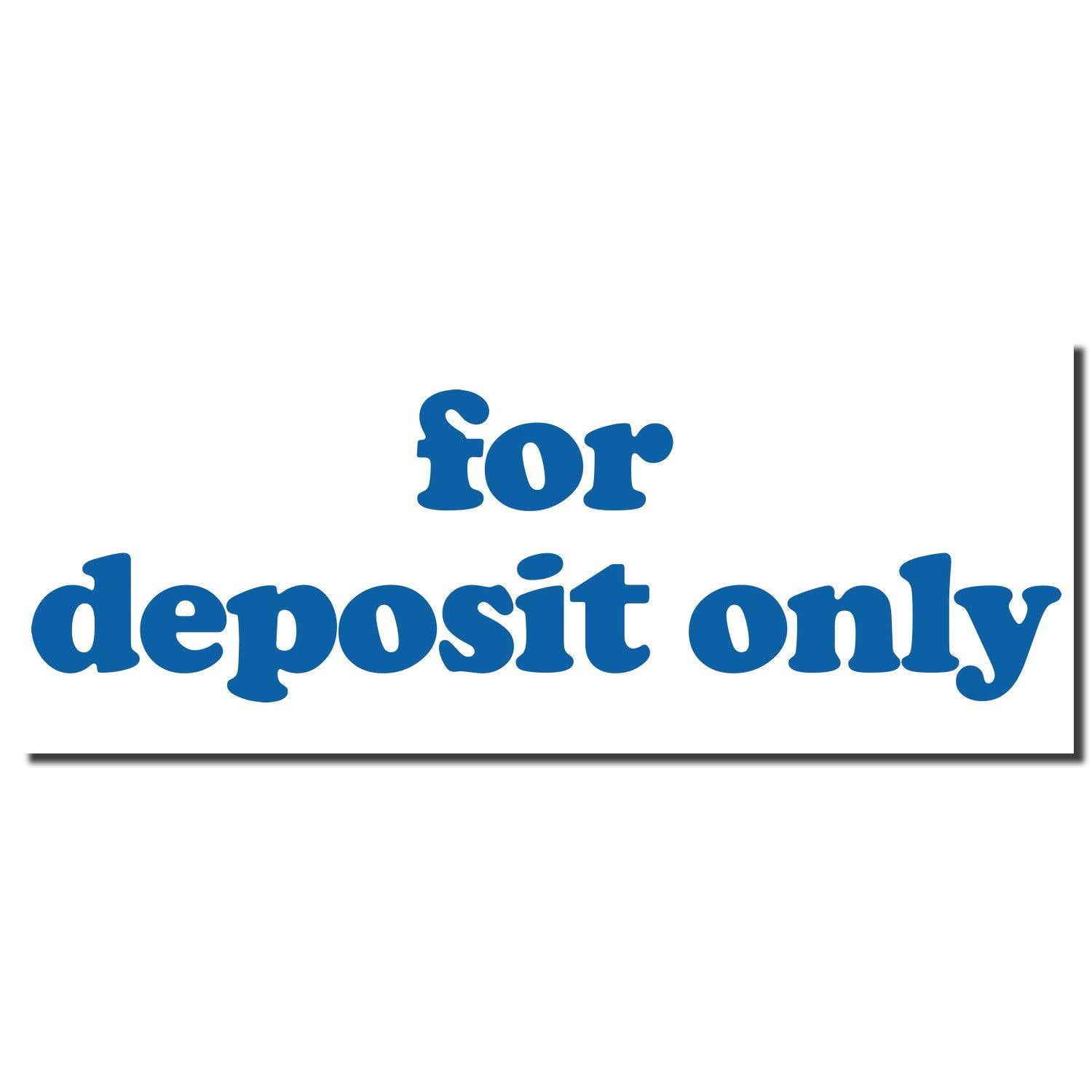 Bold Blue For Deposit Only Xstamper Stamp imprint in blue text on a white background.