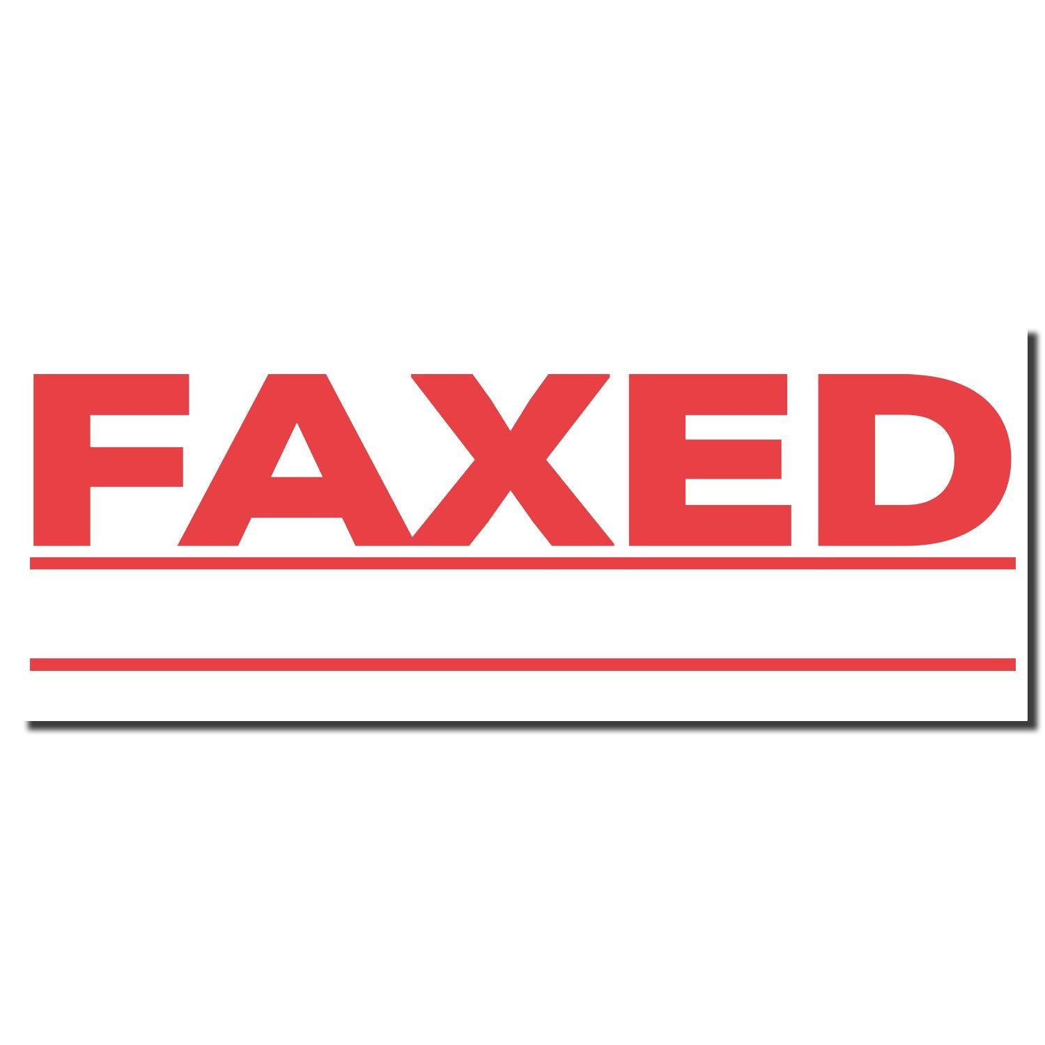 Image of the Jumbo Bold Red Faxed Xstamper Stamp imprint showing the word FAXED in large red letters with three red lines underneath.