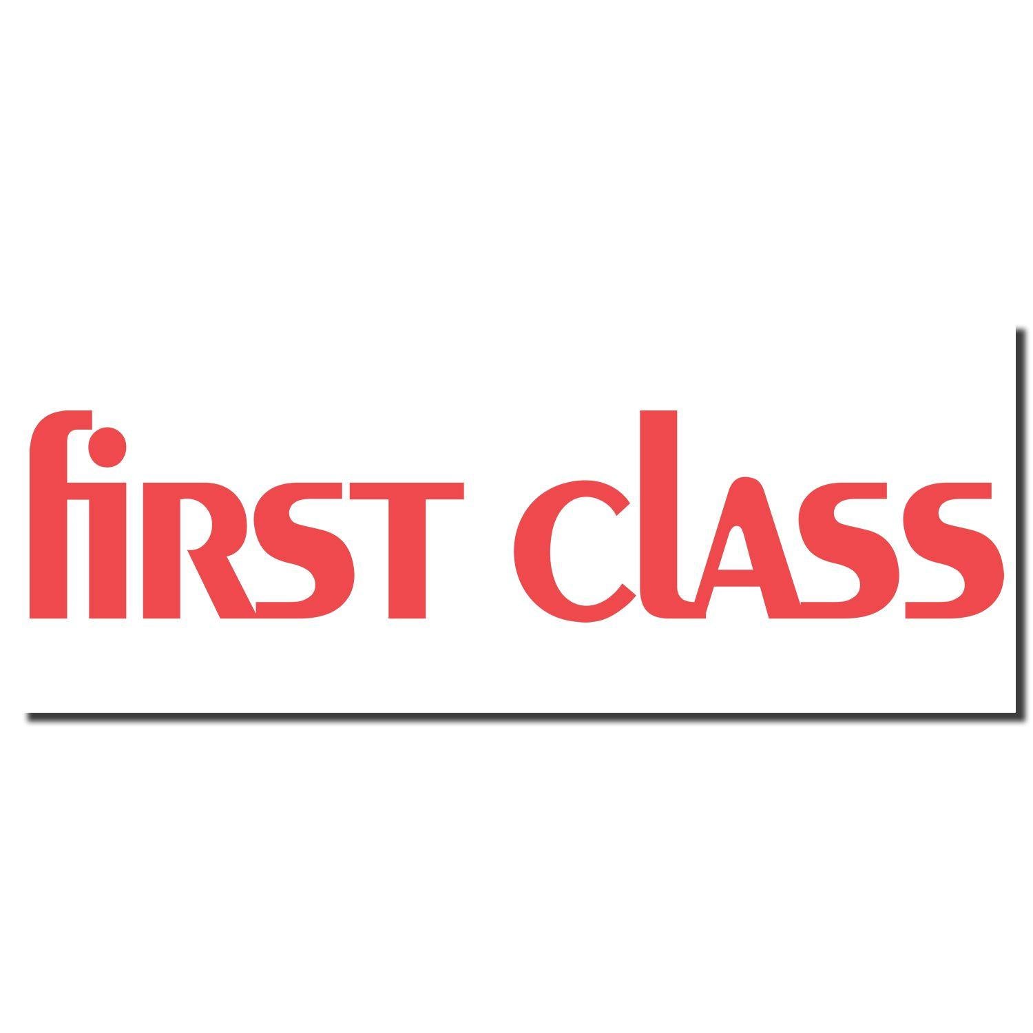 Bold Red First Class Xstamper Stamp imprint with bold red text First Class on a white background.