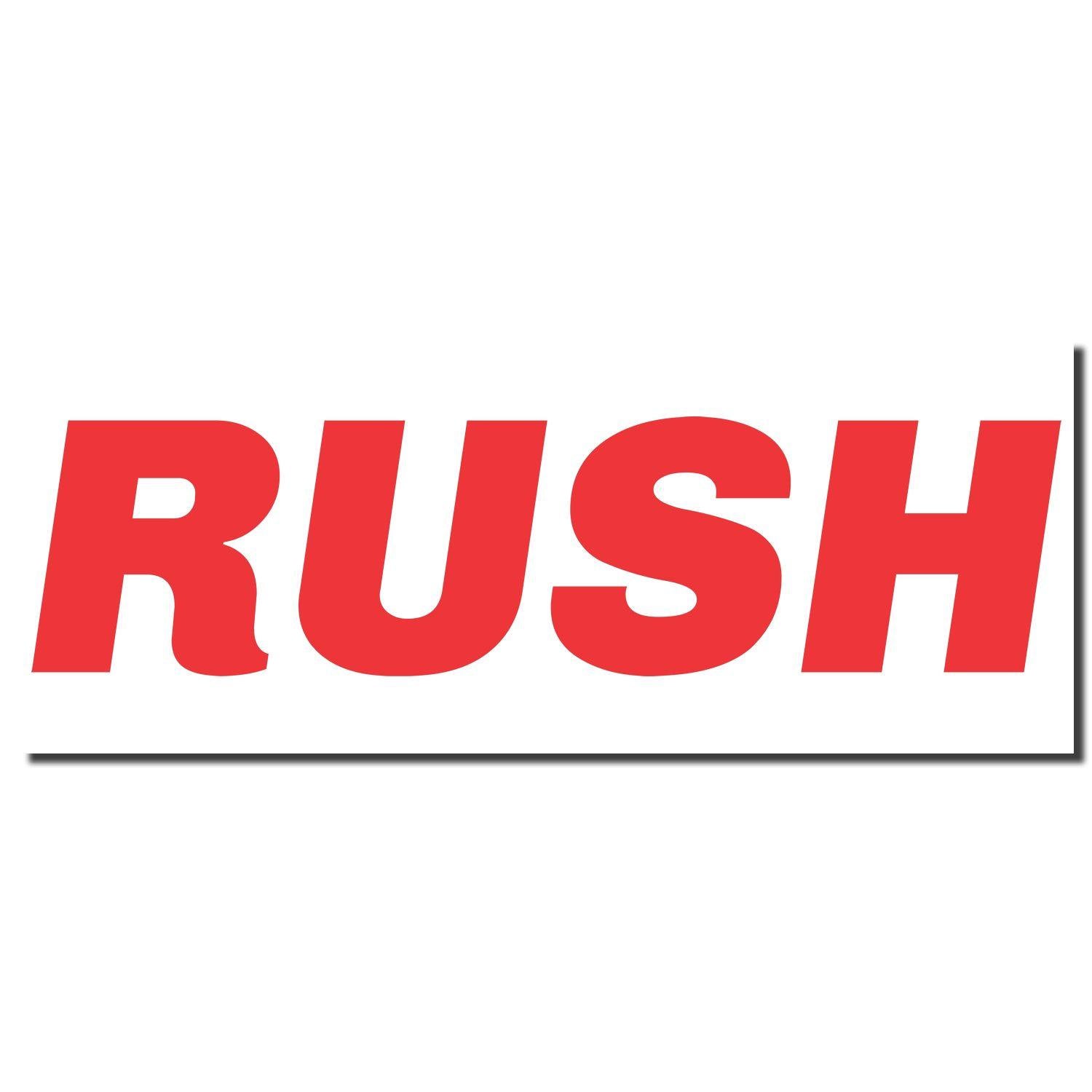 Bold Red Rush Xstamper Stamp imprint showing the word RUSH in large, bold red letters on a white background.